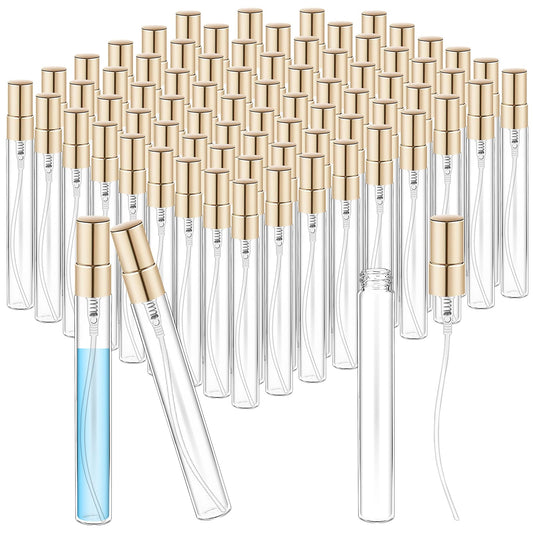 75 Pcs Mini Spray Bottles 10 ml Clear Glass Perfume Bottles Refillable Fine Mist Perfume Atomizer Portable Empty Sample Containers for Cleaning, Essential Oils, Travel