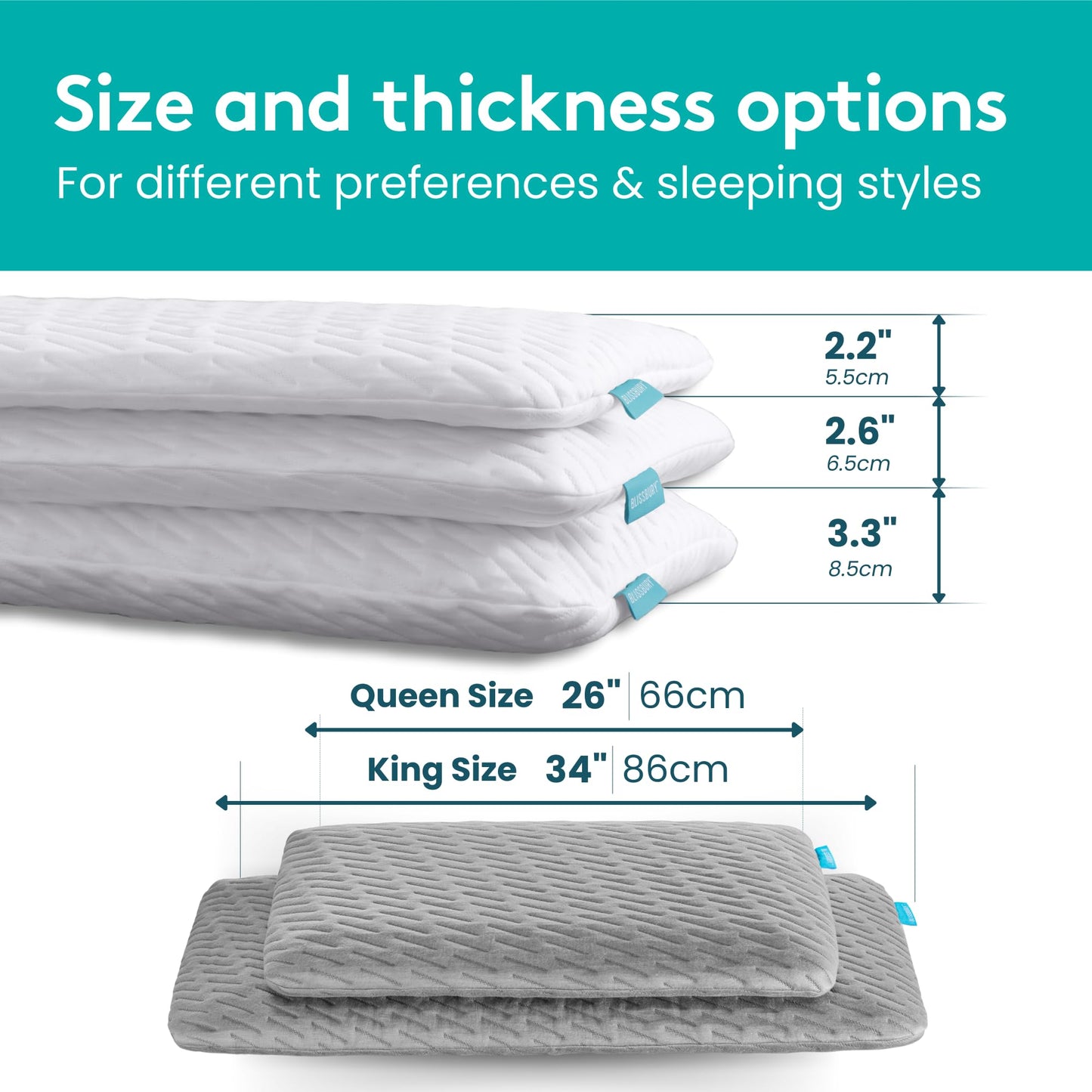 BLISSBURY 6.5cm Cooling Ultra Thin Pillow for Sleeping | Flat Pillow for Stomach Sleeper & Back Sleeper | Cool-to-Touch Memory Foam Stomach Sleeping Pillow | Removable Cool-Tech Pillow Case