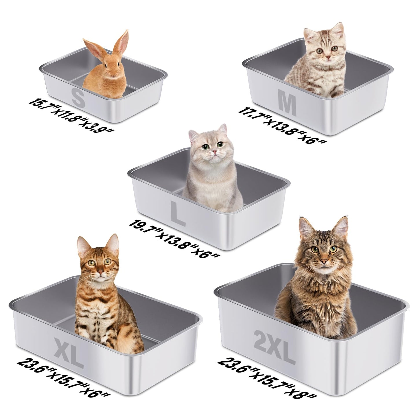 FUTAM Stainless Steel Litter Box, 17.7"x13.8"x6" Large Metal Litter Box for Kitty/Cat/Rabbits, Easy to Clean, Non Stick Litterbox No Smell for Adult Cats