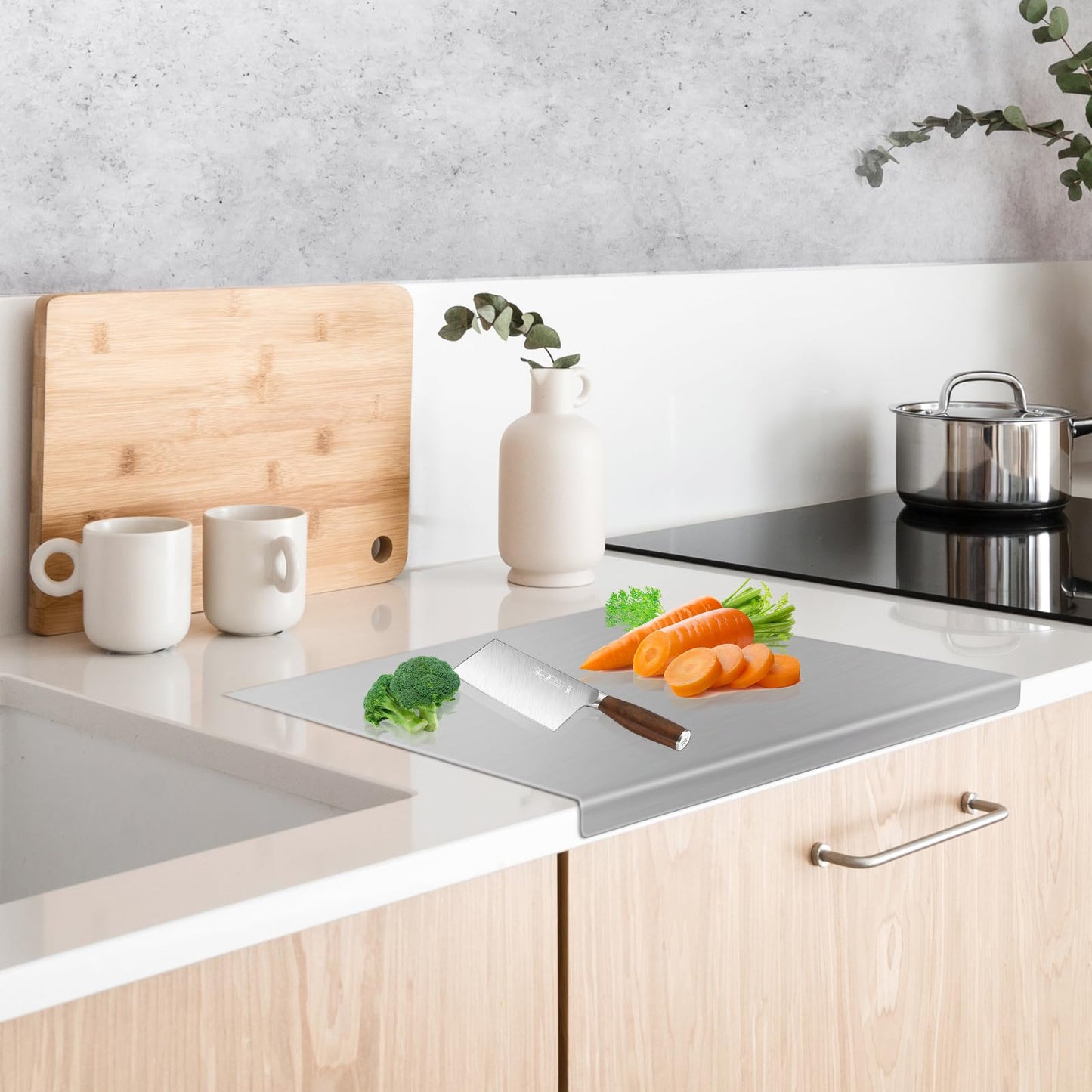 Stainless Steel Cutting Board with 2 Pack Non-Slip Mats, Yoposeo Heavy Duty Baking Cutting Chopping Boards for Kitchen, Meat, Fruits, Vegetables, Bread and Baking (15.7" X 11.8"/ 40 X 30cm)