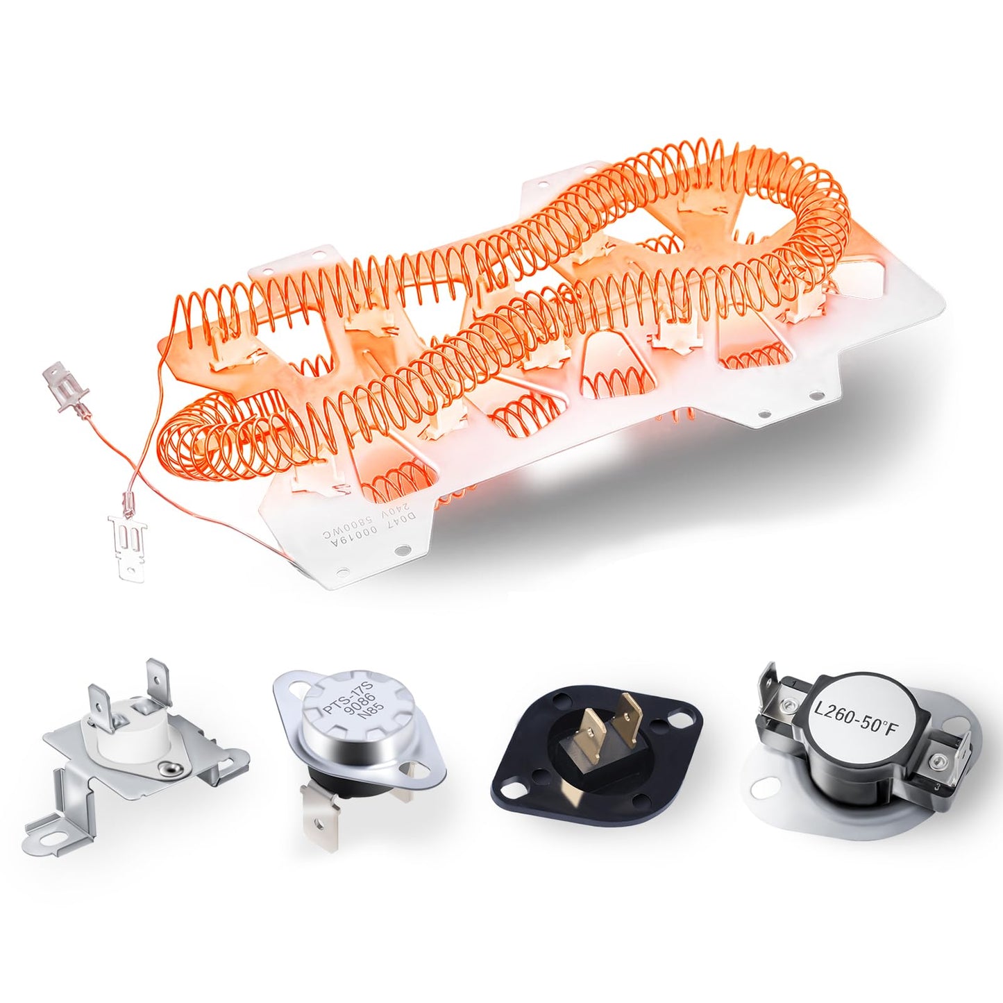 2025 UPGRADE DC47-00019A Dryer Heating Element Compatible With Sam-sung Ken-more dv42h5000ew/a3 dv45h7000ew/a2, DC47-00016A DC32-00007A DC96-00887A Thermal fuse DC47-00018A Thermostat Kit - Podoy