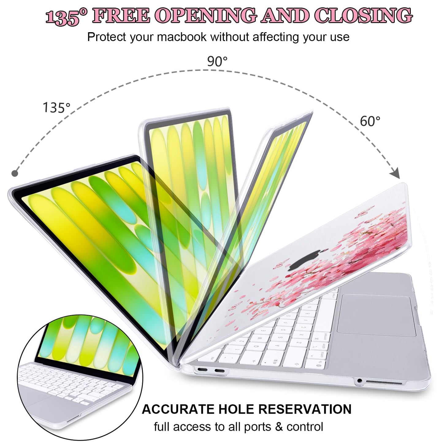 Seanai Pink Floral Lightweight Hard Case for 2026 MacBook Neo 13 Inch A18 Pro A3404, Slim Scratch-Proof Protective Cover with Keyboard Cover, Screen Protector, Shortcut Sticker & Webcam Privacy Cover
