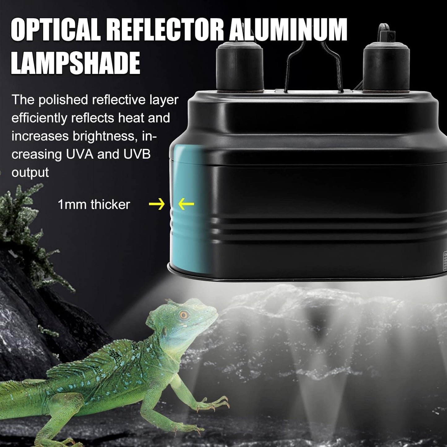 PTSCBS Max 160W Dual Reptile Heat Lamp Fixture with Separate Switches, Double Dome UVB Light Fixture for Reptile Terrarium and Tortoise Habitat