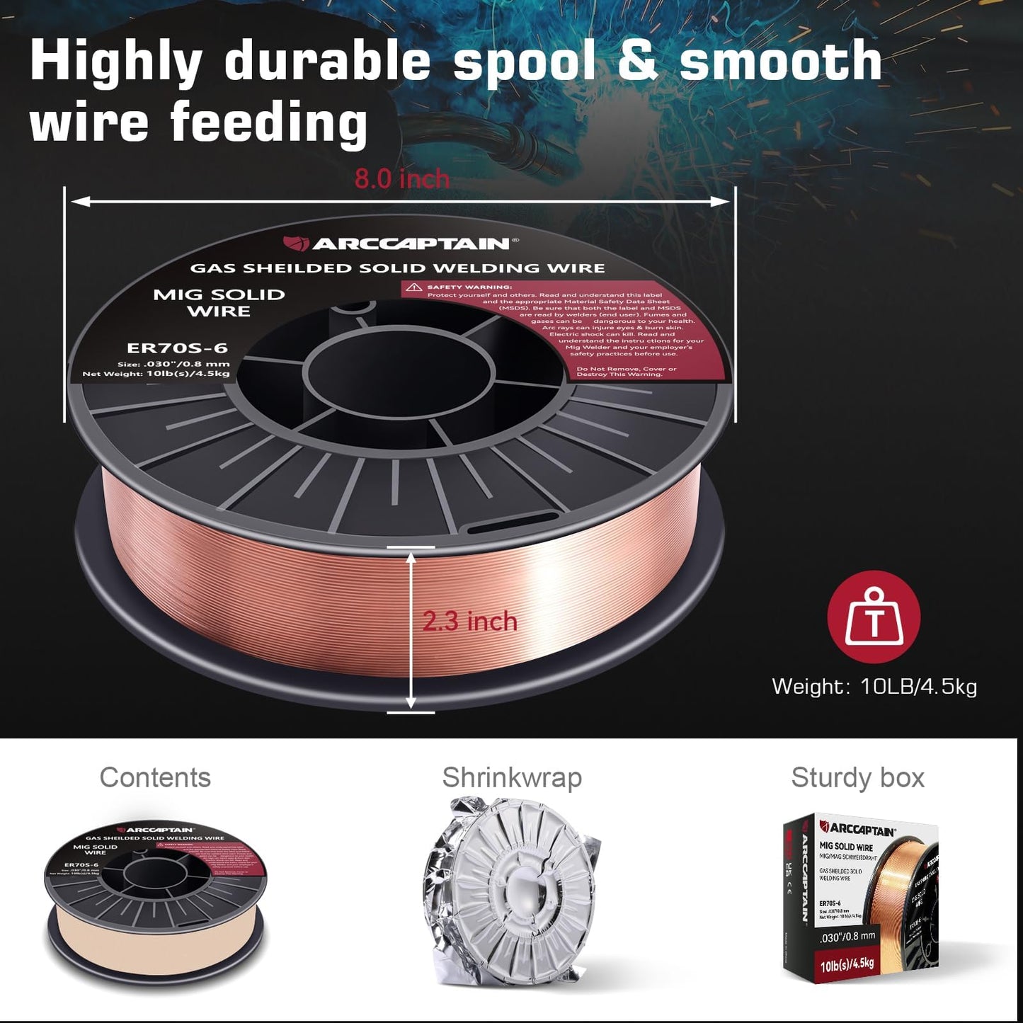 ARCCAPTAIN Mig Welding Wire, .030 Mig Wire ER70S-6 10Lbs Gas Solid Carbon Steel Low Splatter & High Levels of Deoxidizers Mig Welding Wire Compatible with Lincoln Miller Forney Harbor Welder