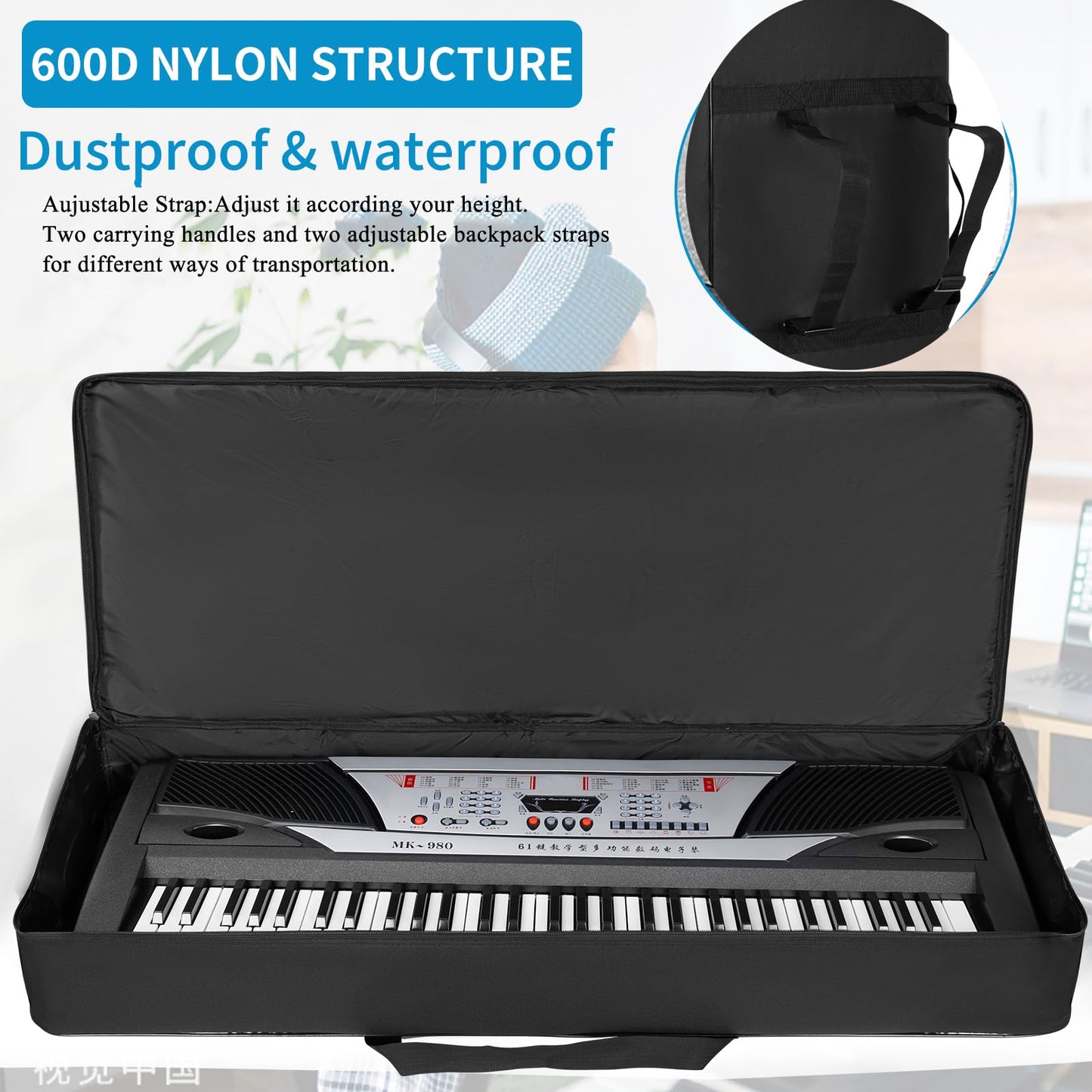 AKOZLIN 61 Keys Keyboard Case Portable Electric Keyboard Piano Gig Bag 600D Oxford Cloth Size 40"× 6"×16", Black