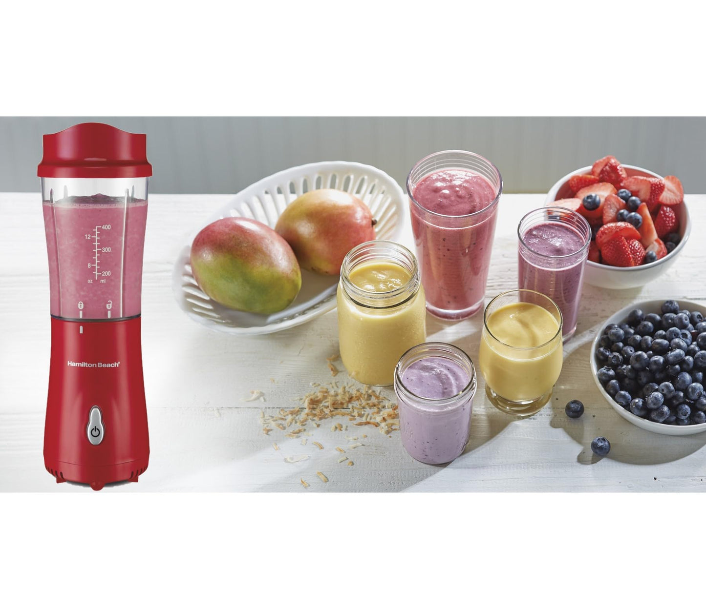Hamilton Beach Shakes and Smoothies with BPA-Free Personal Blender, 14 oz, Red