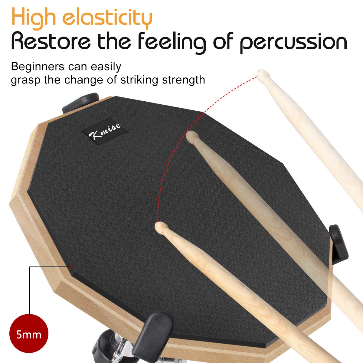 Kmise Drum Practice Pad Kit with Snare Drum Stand and Drumsticks 12 Inch Mute Silent Drum Practice Training Pad Set