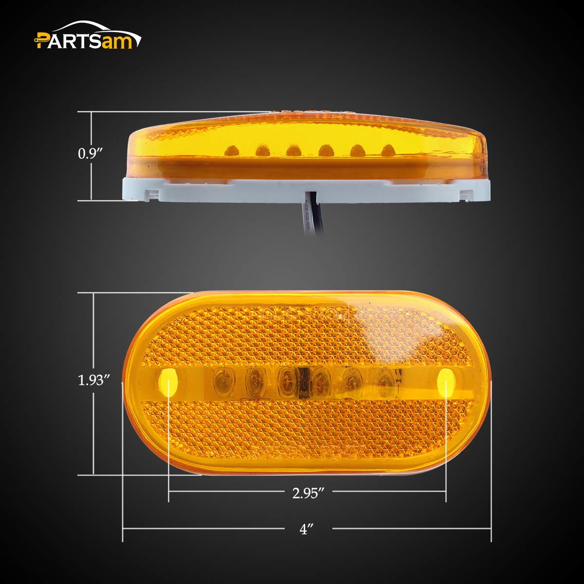 Partsam 14Pcs 4 Inch Rectangle Trailer RV 6 LED Side Marker Clearence Lights w Reflex Lens [DOT Certified] Sealed Waterproof Running Light for Truck Camper Motorhome, Surface Mount, 12V (7Amber+7Red)