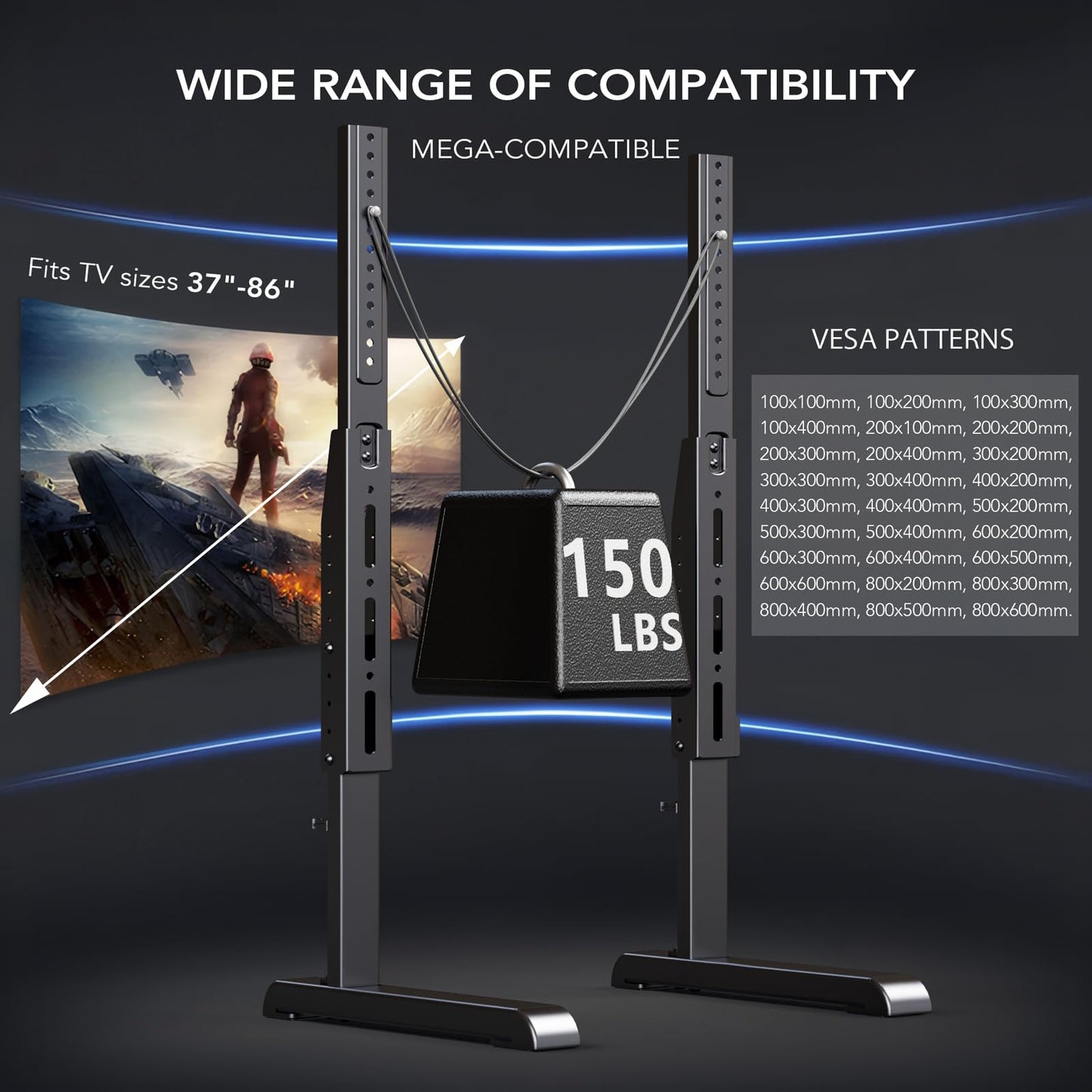 AX WABER Table Top TV Stand with Height Adjustable TV Legs Replacement for Most 37-86 Inch Flat Curved TVs,Steel TV Base Feet Holds up to 150 lbs with Cable Management, Max VESA 800x600mm Black