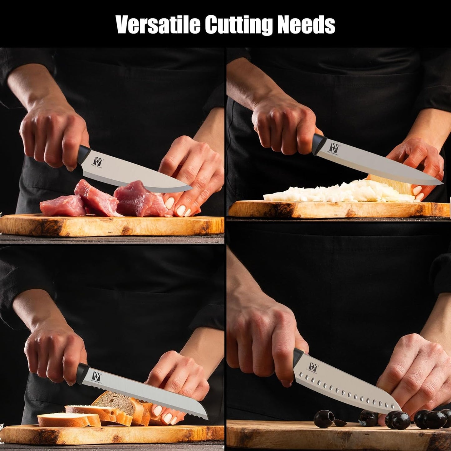 Vestaware Knife Set with Block, 14 PCS Sharp Kitchen Knife Set, Japanese Stainless Steel Kitchen Knife Set with Non-Slip Ergonomic Handle, Dishwasher Safe, Ideal Home Cooking Gift for Mom