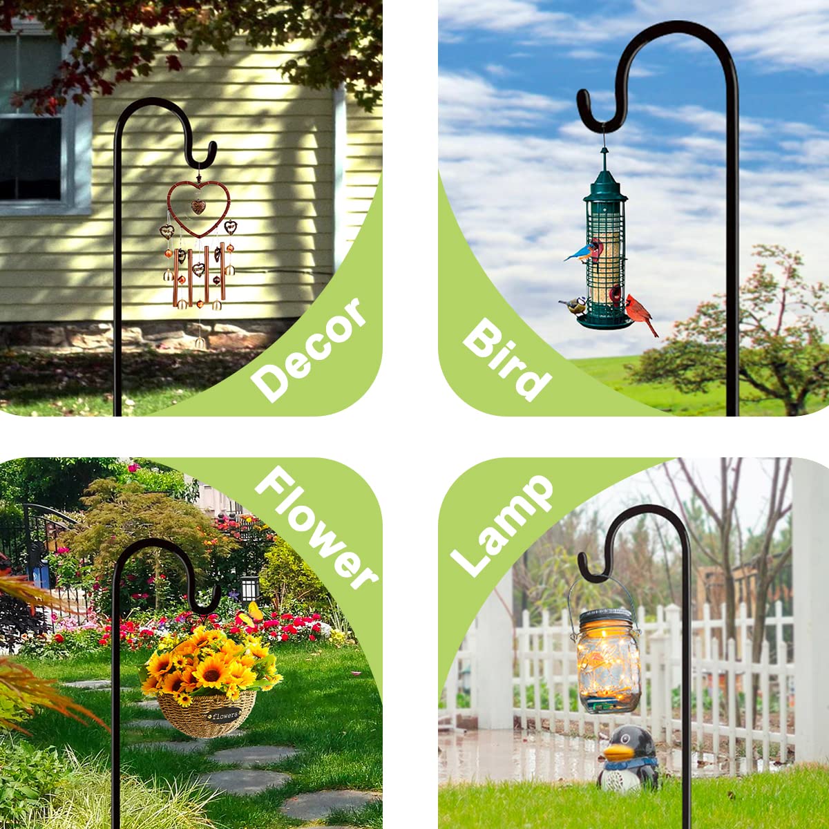 Garden Shepherd Hook 92inch, 2pk Outdoor Bird Feeder Pole Stand Heavy Duty with 5 Prongs,Strong Metal Garden Holder Plant Hanger for Hanging Plant,Flower Pots,Birdhouses,Wind Chime,Weddings Decor