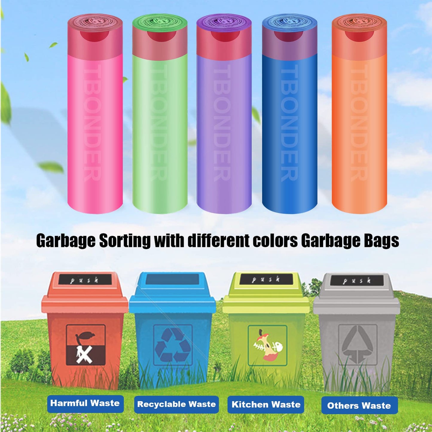 Small Trash Bags 2.6-6 Gallon Thicken Drawstring Trash Bags 4 Gallon Extra Strong Small Garbage Bags Unscented Wastebasket Liners Bags for Kitchen,Bathroom,Office,Home Trash Can 5 Color(80Counts)
