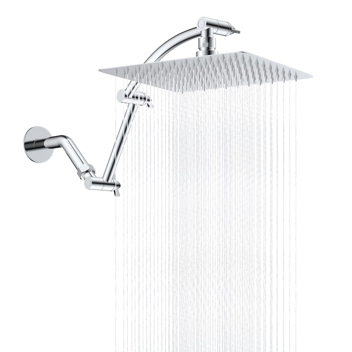Hibbent All Metal cUPC Certified Rain Shower Head, 10'' High Pressure Rainfall Showerhead with 16" Shower Head Extension Arm, Solid Brass Adjustable Shower Arm Extender, Fixed Showerheads, Chrome