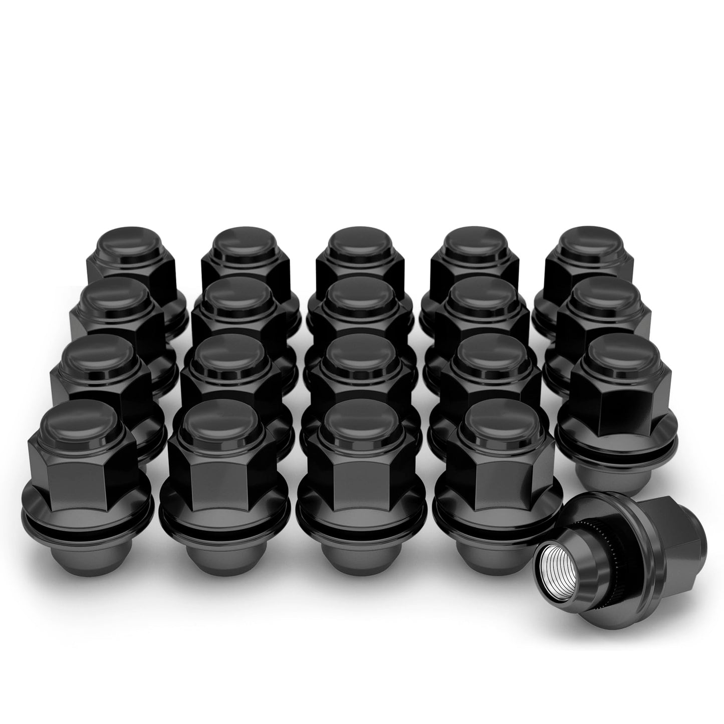 White Knight M12x1.50 Solid Piece Factory Mag Style Lug Nuts for Select Toyota Camry Corolla Highlander RAV-4 CH-R Sienna Tacoma and more – Heat Treated Triple Layer Black Chrome – 5307BK-20 (20 Pack)