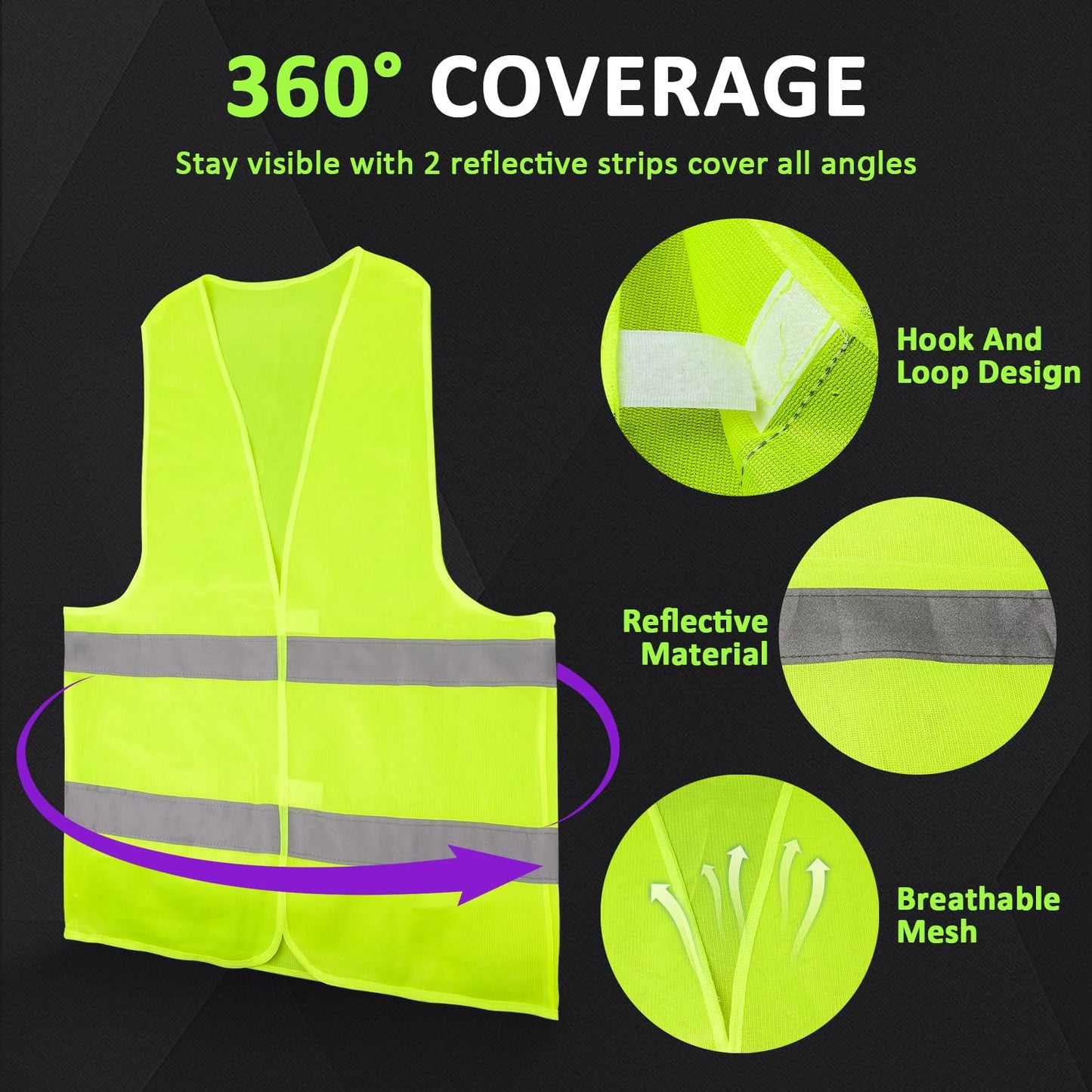 20 Pack Reflective Safety Vests, High Visibility Mesh Security Vest Bulk Work Vest with Silver Strip for Men Women Work Cycling Runner Volunteer Construction Neon Yellow