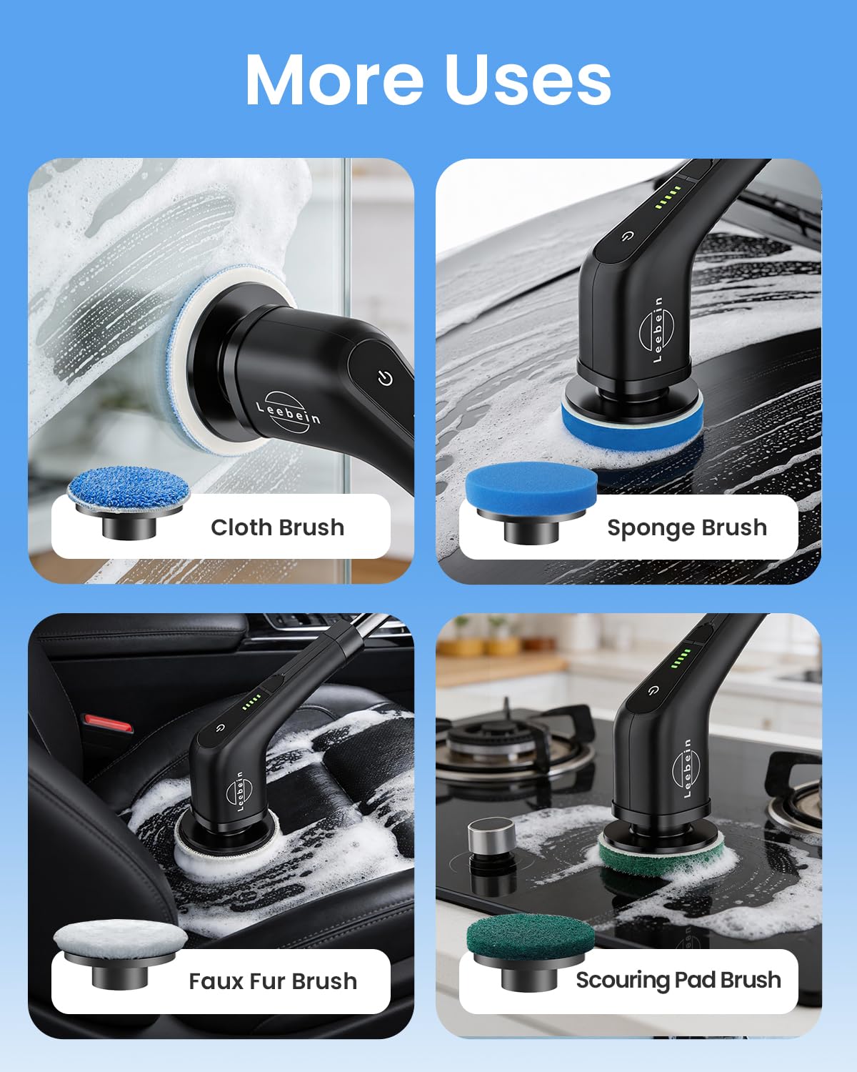 Leebein Electric Spin Scrubber, Cordless Bathroom Cleaning Brush with 8 Replaceable Brush Heads, 54 Inch Long Handle and Dual Speed Control Power Scrubber for Bathtub Floor Cleaning