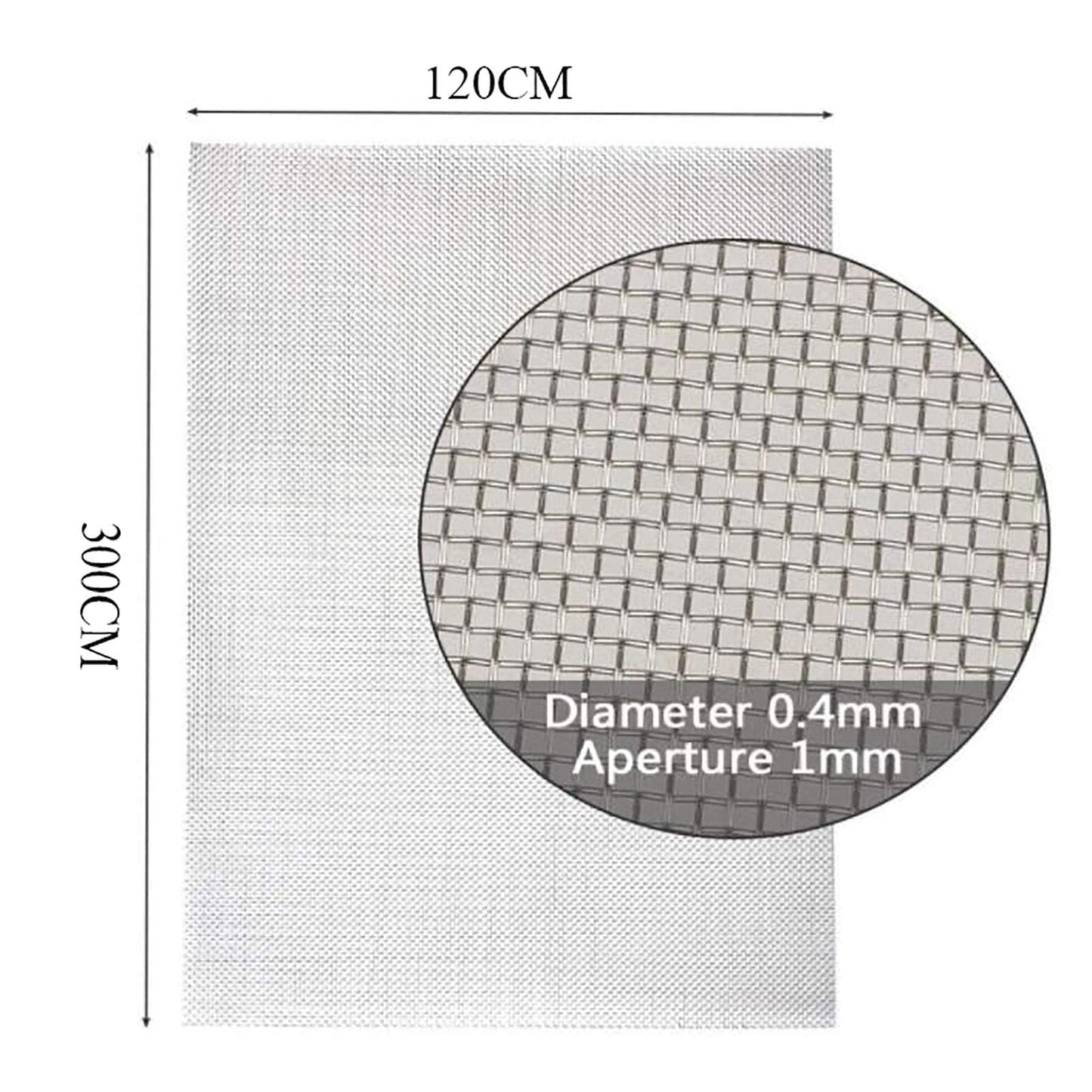 304 Stainless Steel Woven Wire Mesh, Wire Mesh Window Screen Mesh, Prevent Mouse Mice Snakes Hornets Rodents Entering,Easy to Cut and Install,120X300CM47X118INCH