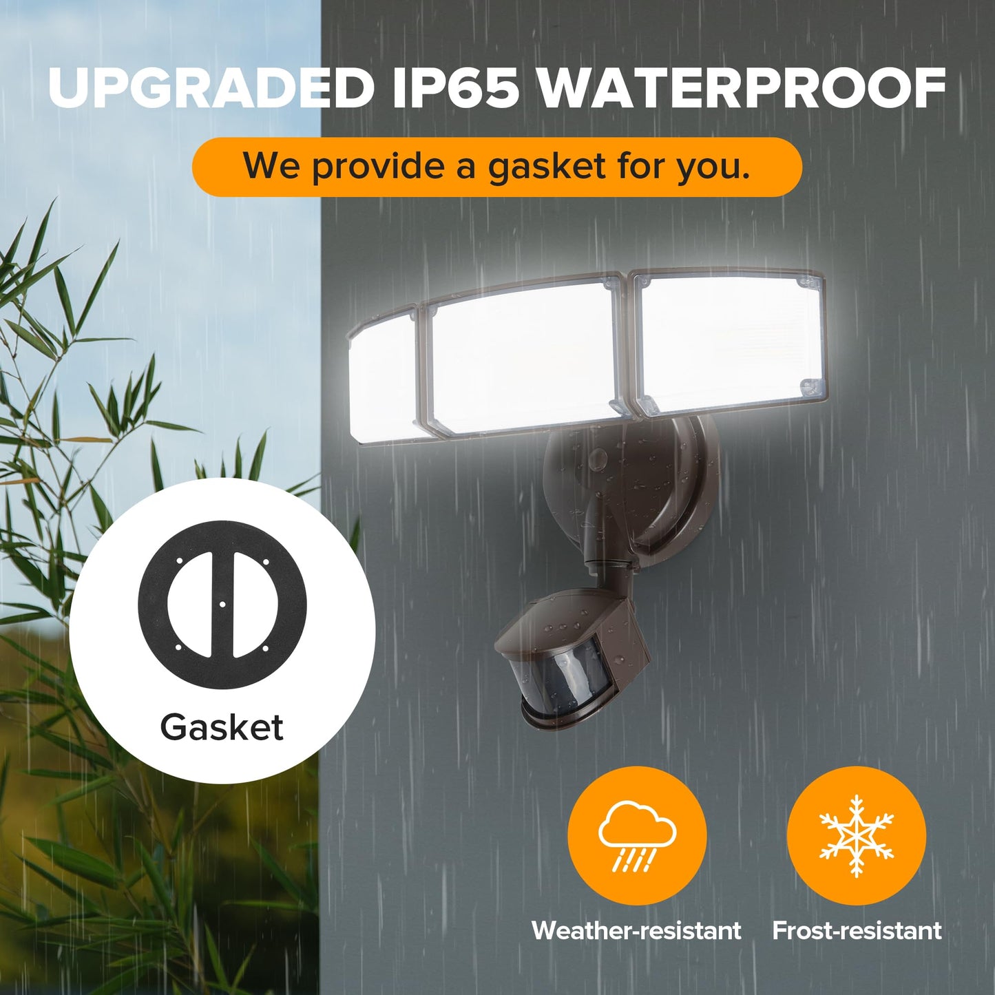 LUTEC 72W 7500LM LED Security Lights Motion Sensor Light Outdoor, 5000K Daylight, IP65 Waterproof, Dusk to Dawn, 3-Head Motion Detected Flood Light for Garage, Yard, Porch(Brown)