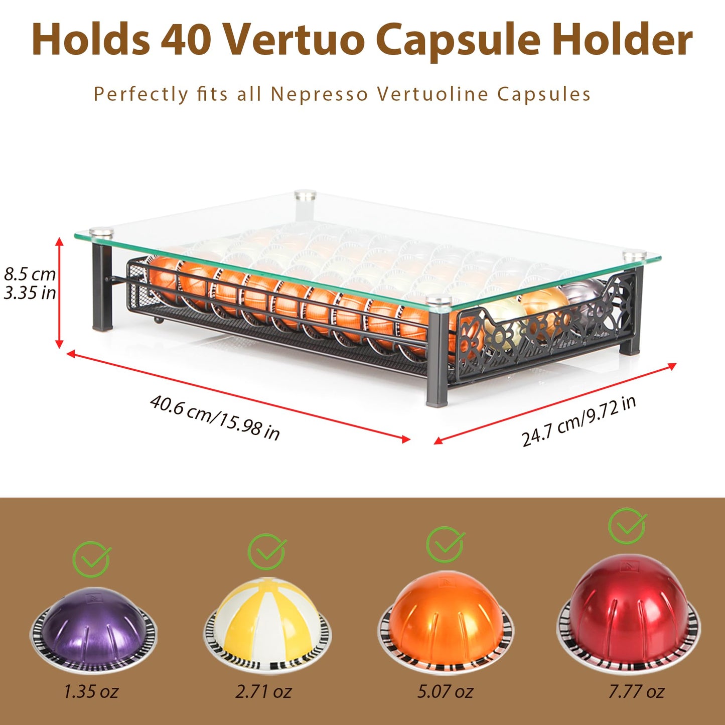 RECAPS Coffee Pod Holder Kitchen Organizer Storage Holder Drawer Compatible with Nespresso Vertuoline Stores 40 Coffee Pods
