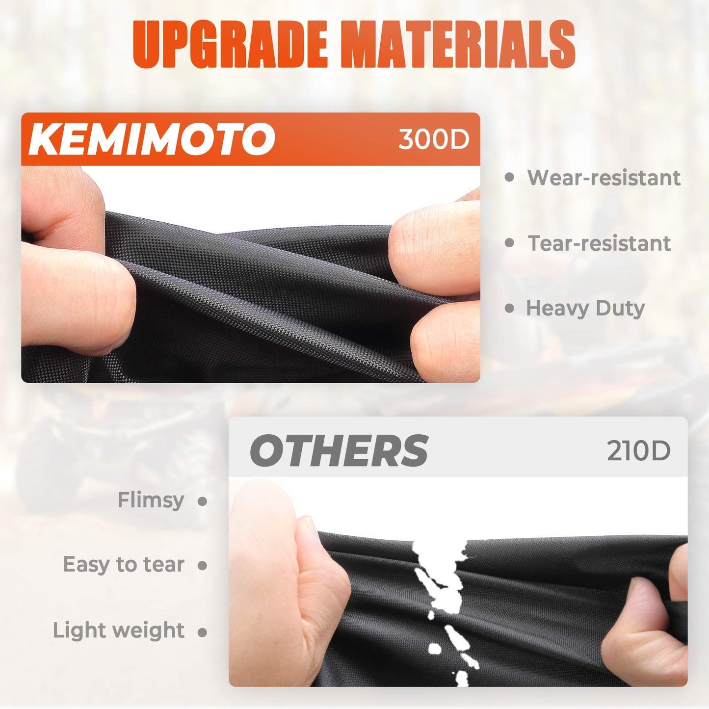 KEMIMOTO ATV Cover, Upgraded 300D Heavy Duty 4 Wheeler Cover Waterproof Windproof Compatible with Polaris Sportsman Fourtrax Grizzly Can am Kawasaki Suzuki 90'' x 43'' x 46''