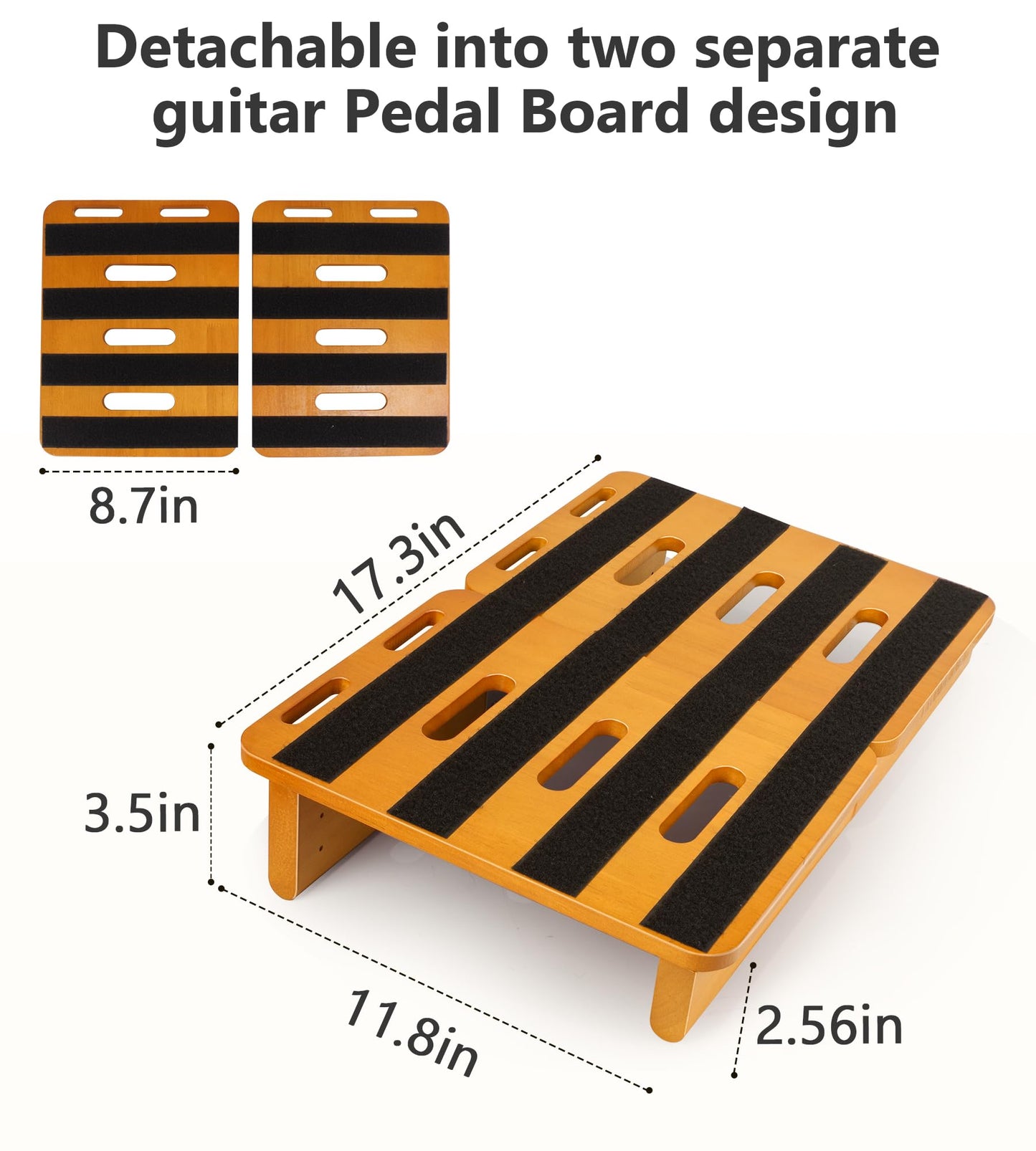 Wooden Pedal Board Guitar Effects 2-in-1 Pedalboard, 17.3" Big Capacity Pedalboard with Cable Supply Pedalboard Set Guitar Accessories