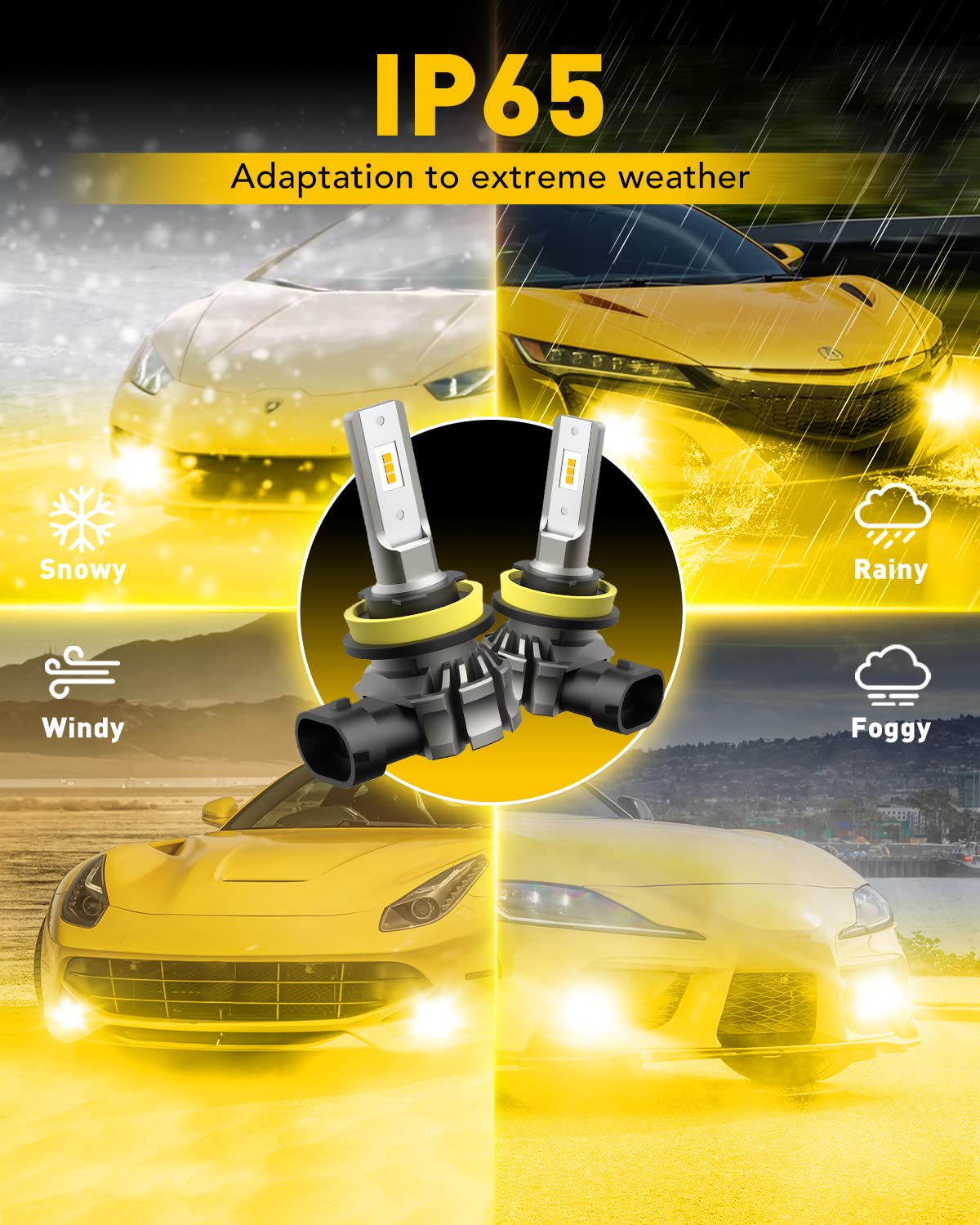 AUXITO H11/H8/H16 LED Fog Light Bulbs, 6000 Lumens 3000K Amber Yellow Light, 300% Brightness, CSP LED Chips Fog Lamps or DRL Replacement for Cars, Play and Plug, Pack of 2