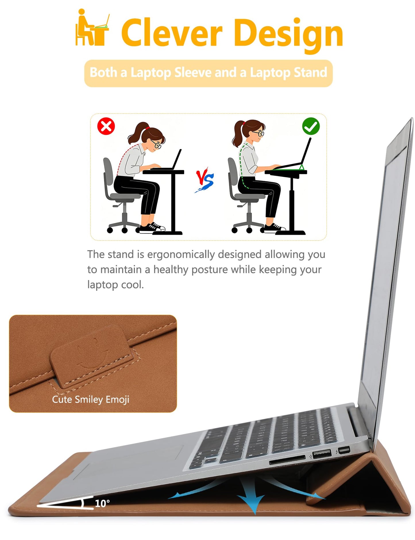HYZUO 13.3-14 Inch Laptop Sleeve Case with Stand Feature for MacBook Pro 14 M5/M4/M3/M2/M1 2026-2021, MacBook Pro/Air 13.3, 13.5" 13.8" Surface Laptop, HP Spectre X360 13/14, Brown