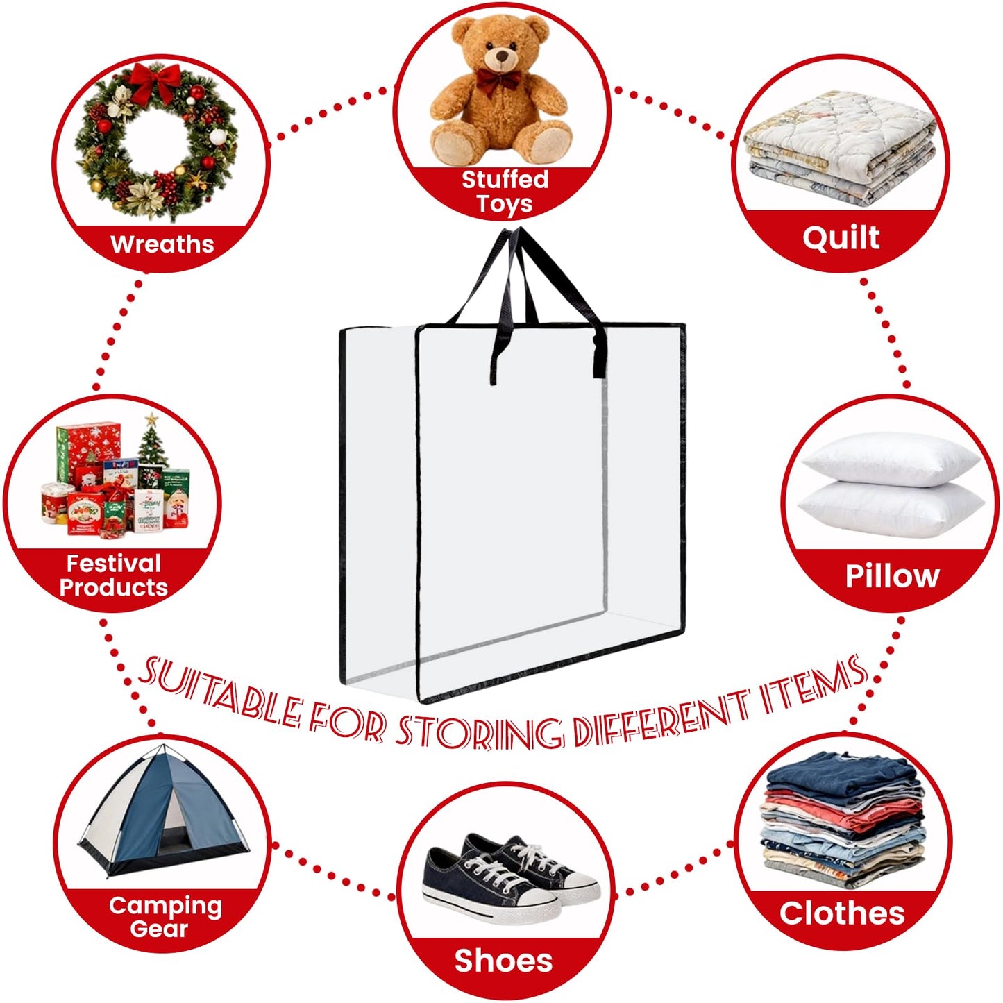 Wreath Storage Bag, 26 Inches Wreath Storage Container Christmas Decoration Garland Container Clear Bags Moving Bag for Wreaths Clothes Gift Pillow Bedding Shoes