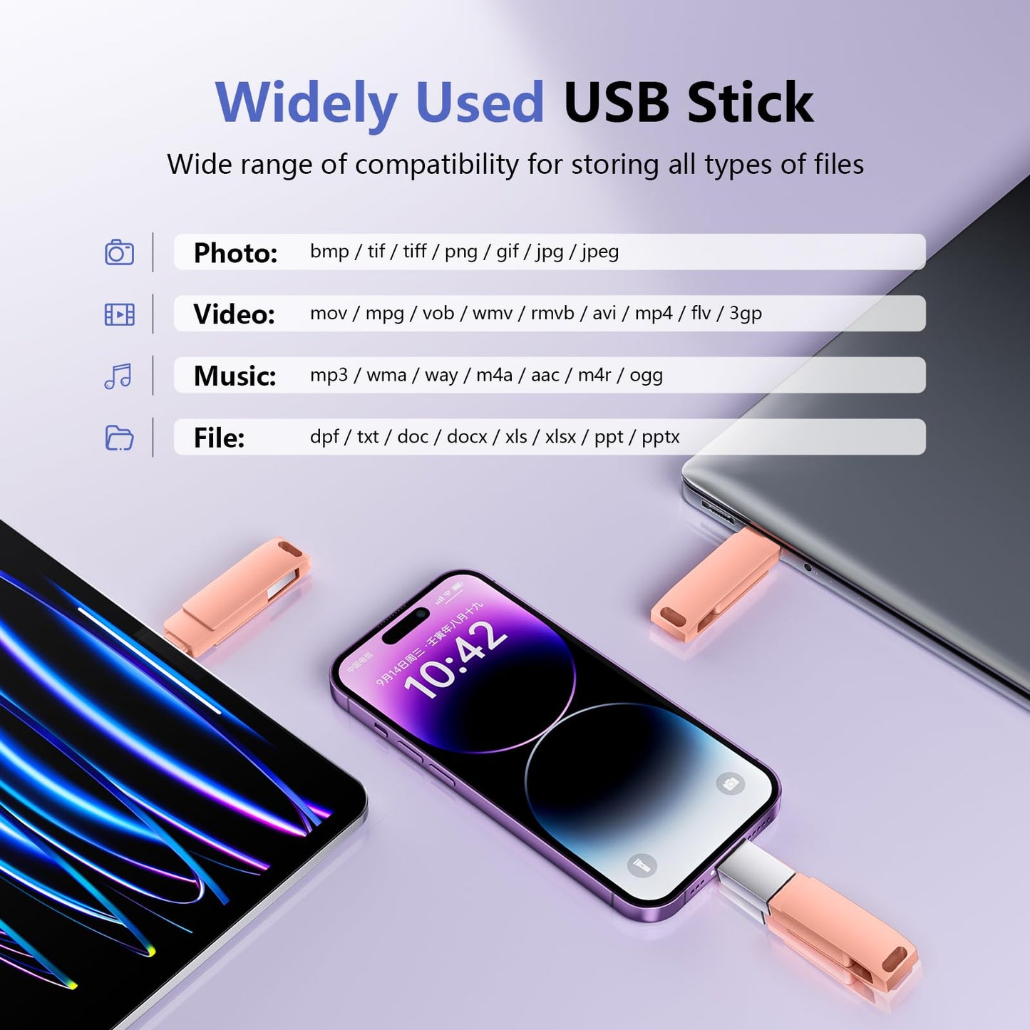 512GB Flash Drive for iPhone Photo Stick - 3 in 1 High Speed USB Stick, USB Thumb Drive Photo Backup Stick Compatible for iOS/Android/PC and More Devices (Pink)