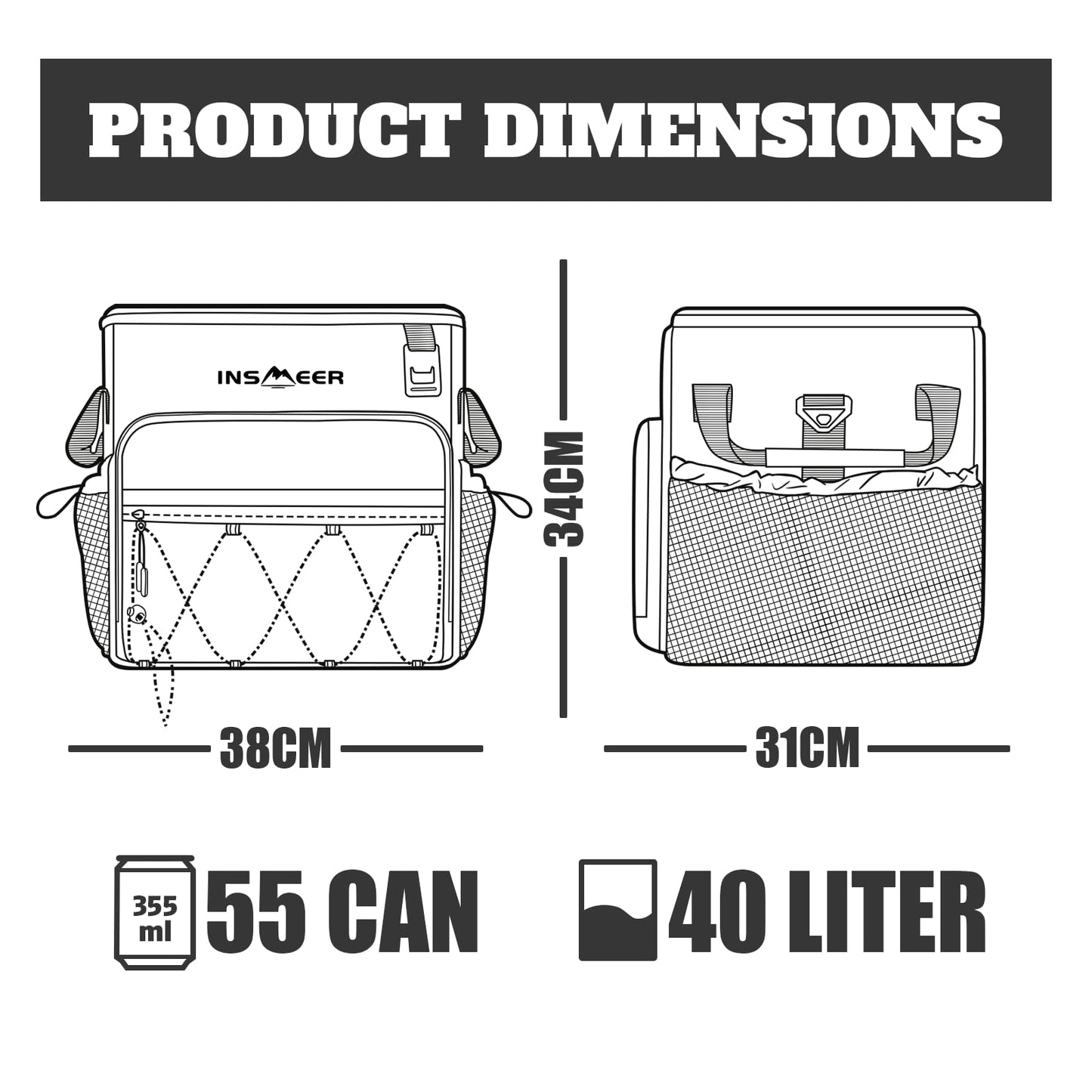 INSMEER 55 Cans/40L Soft Cooler with Wheels - Leakproof/Insulated/Portable Rolling Cooler Bag with All-Terrain Cart, Large Travel Coolers for Beach, Camping, Grocery Shopping
