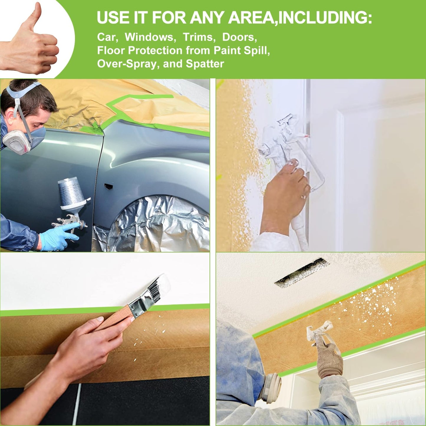 Paint Masking Paper, 6 Pack Tape and Drape Painters Paper, Assorted Size Masking Paper for Painting Car and Auto Body,Floor Protection, Wall Covering(Each Roll 50 Feet)