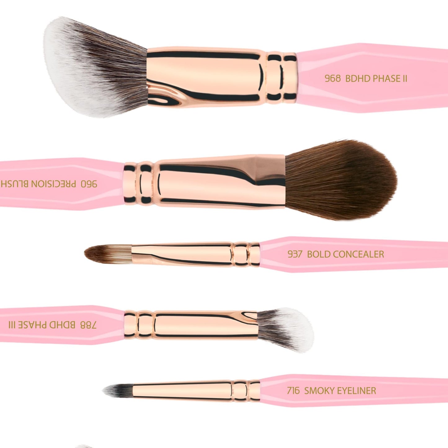 Bdellium Tools Pink Golden Triangle Face & Eyes Makeup Brush Set - Well-balanced Brush Set with Soft Synthetic Bristles and Rose Gold Brass Ferrule for a Variety of Looks (Pink, 5 pcs)