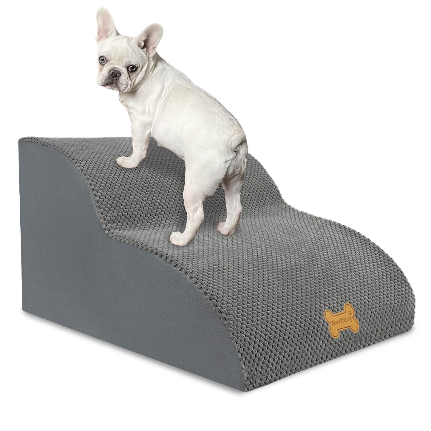 Nepfaivy Dog Stairs for Small Dogs - Pet Steps for Bed and Couch, Anti-Skid Dog Ramp with Removable Cover for Short-Legged Dogs, Arthritic Dogs or Senior Dogs, Grey, 2 Steps