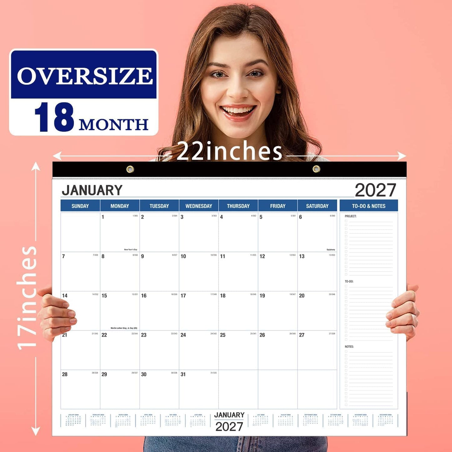 Large Wall Calendar 2026.7-2027.12: Desk Calendar 21.96 x 16.96 Inches,Large Desk Calendar Runs From July 2026 - December 2027 for Home Office Planning and Organizing Family Planner with Notes, Pocket (Simple Style)