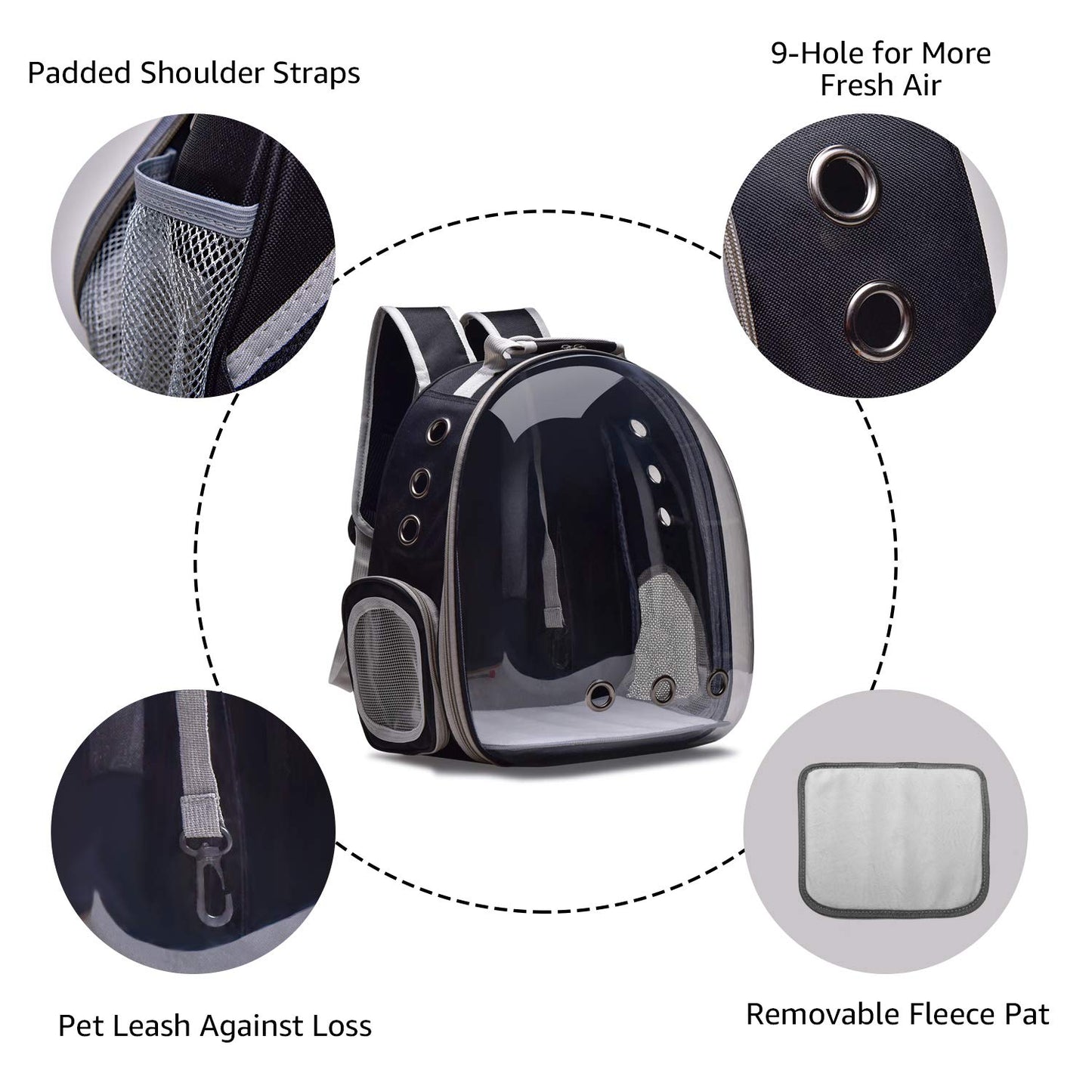 Henkelion Dog Carrier Backpack Front Pack, Pet Carrier Back Pack for Small Medium Cat Puppy Doggie, Dog Body Carrying Bag Travel Space Capsule Knapsack - Black