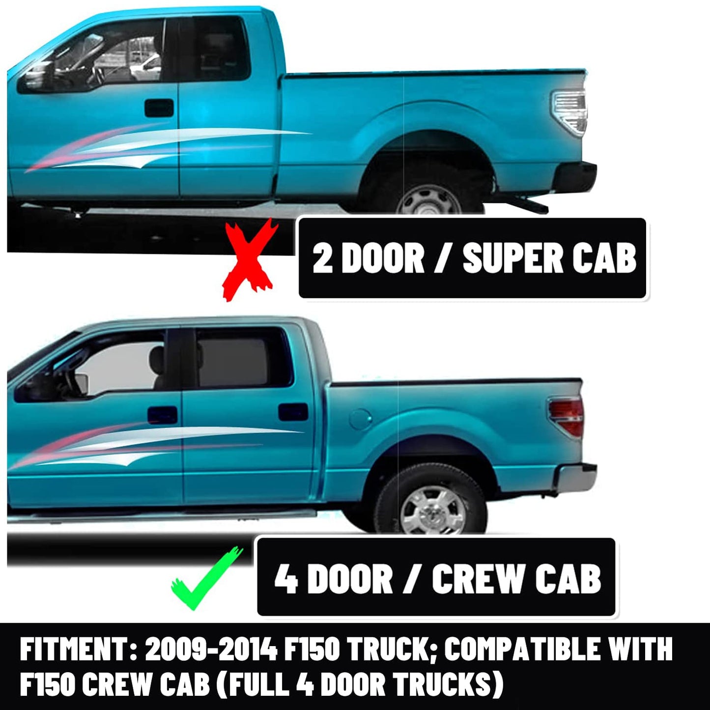 ECOTRIC Steel Cab Corners Compatible with 2009-2014 Ford F150 Crew Cab 4 Door Pickup Truck, Rust Repair Cab Corner Covers Left & Right