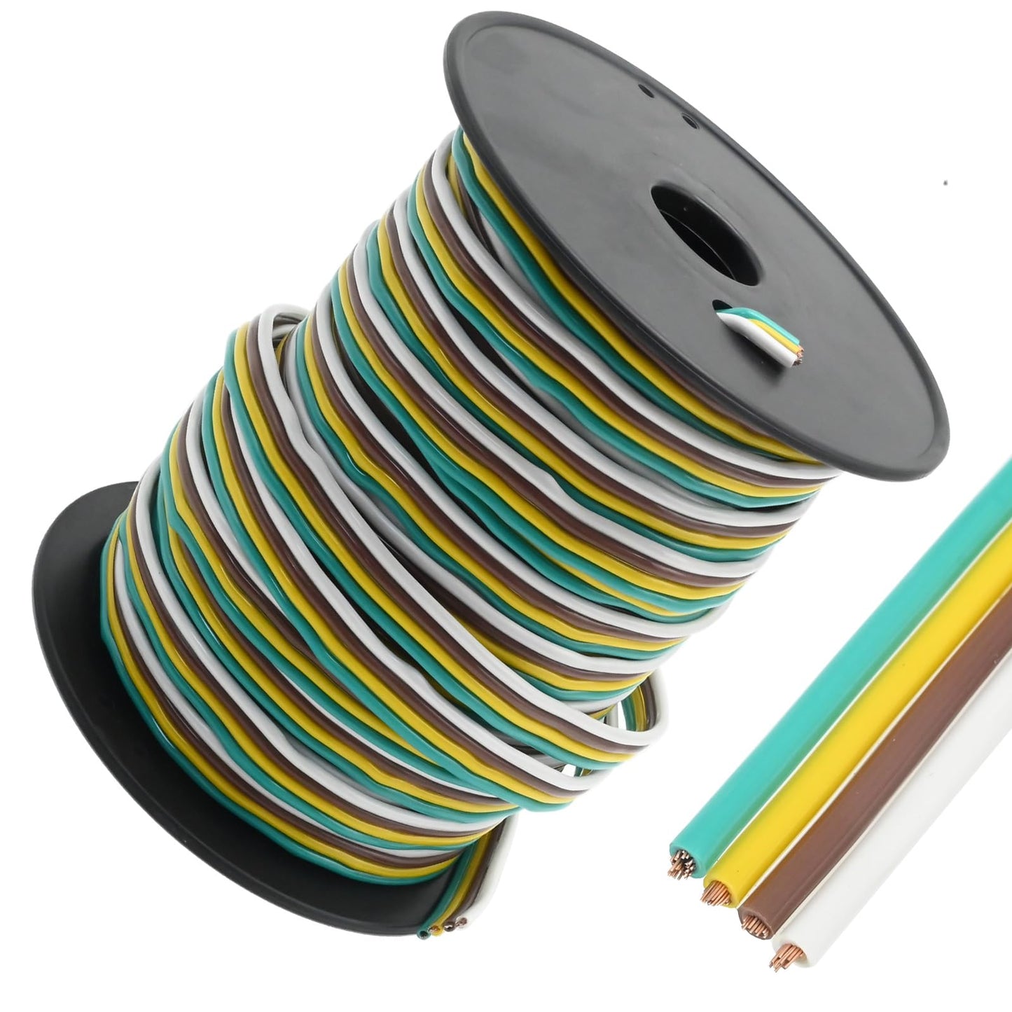 Vkinman 100FT 14 Gauge Trailer Wiring Harness Kit, 4-Way Bonded, Marine Trailer Wiring