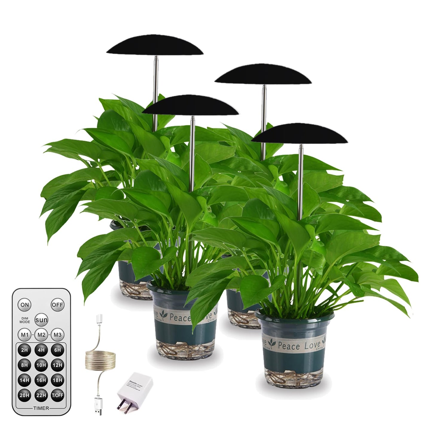 LED Grow Lights for Indoor Plants 4 Pack, Smart USB Small Full Spectrum Plant Lights with Remote, Height Adjustable, Auto On/Off Timer, Ideal for Home Decoration, Black