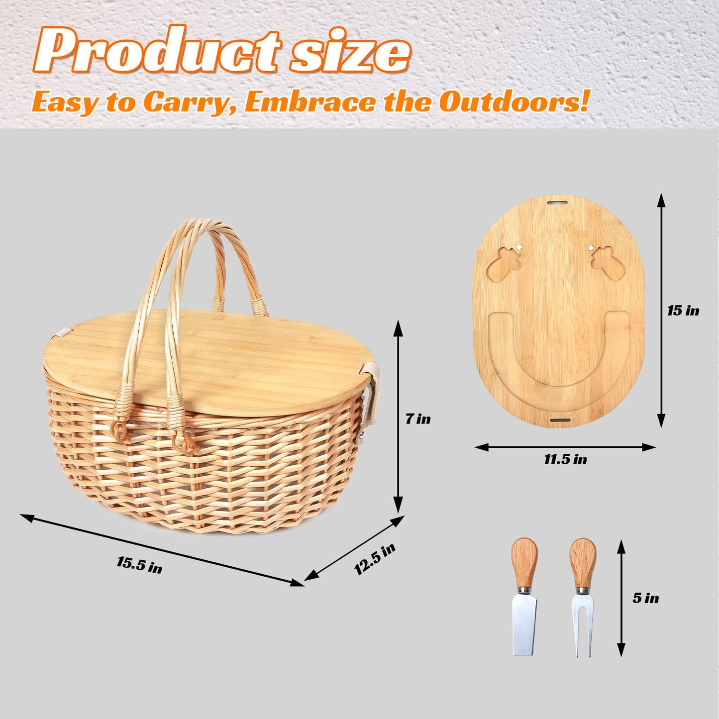 Hap Tim Wicker Picnic Basket Set with Blanket Charcuterie Boards for 2 - Unique Gifts Ideas for Couple, Engagement, Wedding, Bridal Shower, Family, Christmas, White Elephant Gifts for Adults(Y2408A-1)