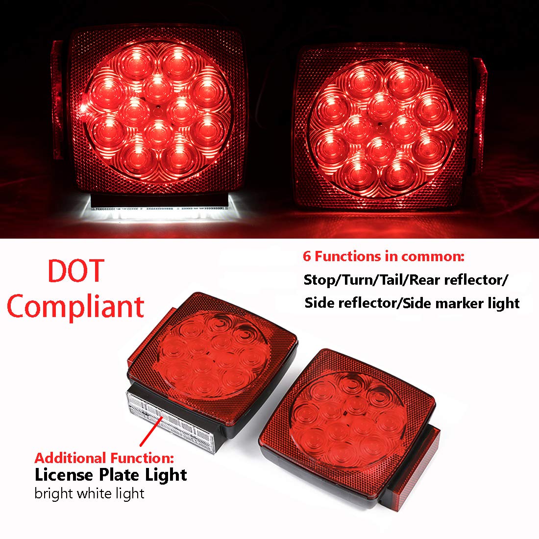 CZC AUTO 12V LED Submersible Trailer Tail Light Kit Stop Tail Turn Signal Lights for Under 80 Inch Boat Trailer Truck RV Snowmobile
