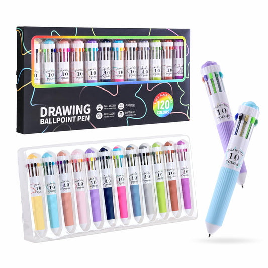 120 Colors Multicolor Pen, 12PCS 10-in-1 Multicolor Ballpoint Pen Set,0.8mm Fine Point Smooth Writing, Top Retractable Colored Pens for Drawing and Writing
