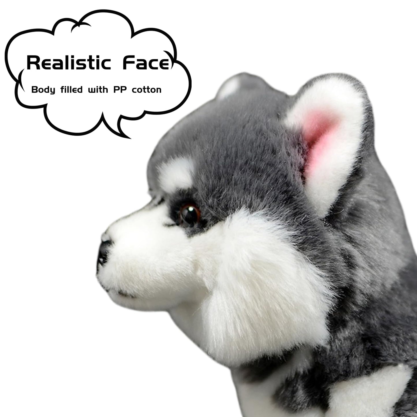 FRANKIEZHOU Lifelike Husky Stuffed Animal, Gray, 11" Alaskan Malamute Plush Toy, Realistic Dog Stuffed Animal, Soft and Durable, Anxiety Relief, Gift for Kids, Home Decor, Hugging Toy