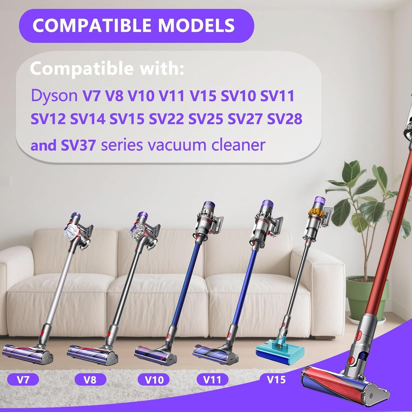 Soft Roller Cleaner Head Replacement for Dyson V10 V11 V15 V8 V7 Cordless Vacuum Cleaners, Quick Release Vacuum Head Replacement Attachments Parts Accessories for Dyson, Gentle on Hard Floors