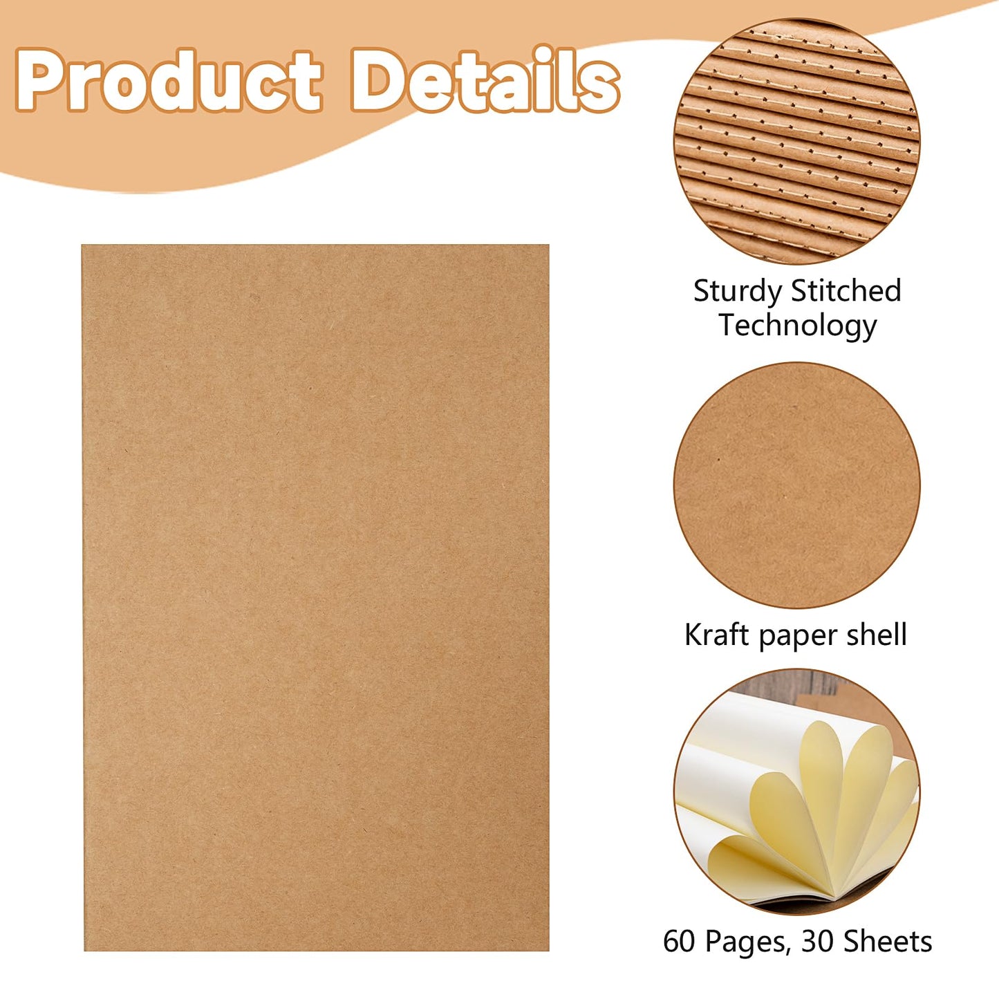 50 Pack A5 Kraft Notebooks, 8.3 x 5.5 Inch Journal Notebook Bulk Blank Paper Sketchbooks, Kraft Composition Notepad Travel Notebook Journals for Office School Supplies (60 Pages, 30 Sheets)