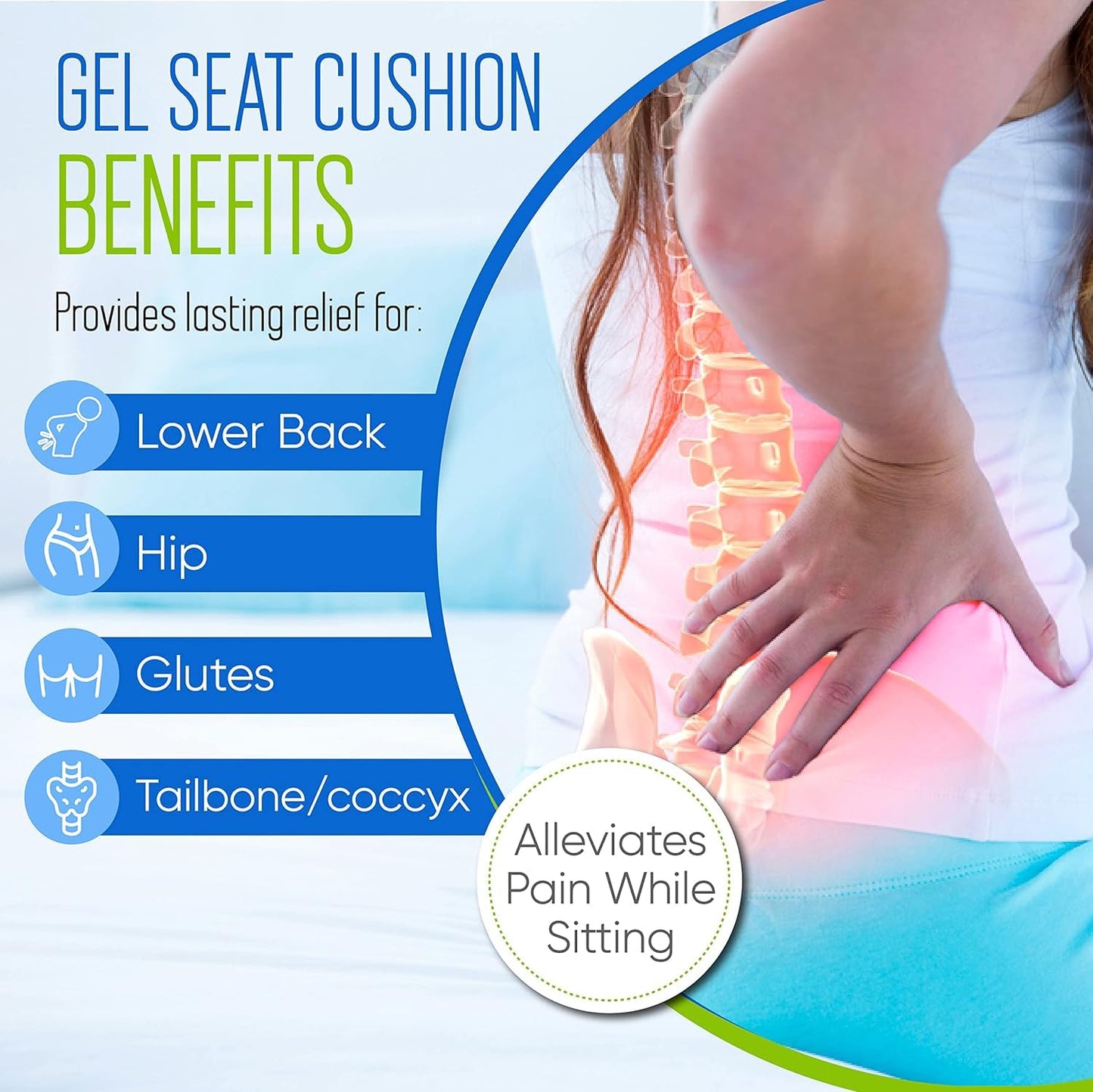 Gel Seat Cushion for Long Sitting Pressure Relief (Super Large & Thick) - Non-Slip Gel Chair Cushion for Back,Sciatica,Tailbone Pain Relief - Seat Cushion for Office Desk Chair,Car Seat,Wheelchair