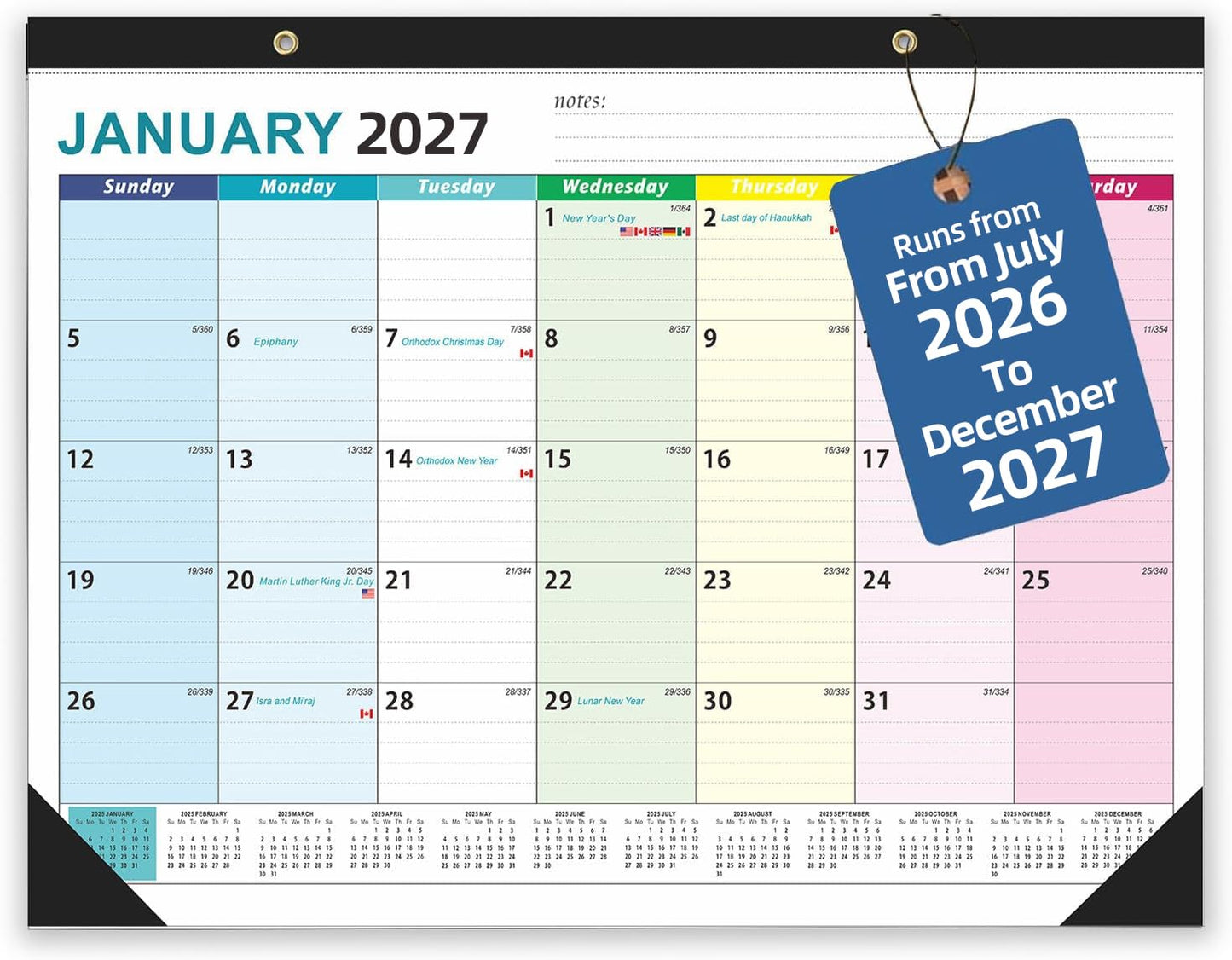 Large Wall Calendar 2026.7-2027.12: Desk Calendar 21.96 x 16.96 Inches,Large Desk Calendar Runs From July 2026 - December 2027 for Home Office Planning and Organizing Family Planner with Notes, Pocket (EU)