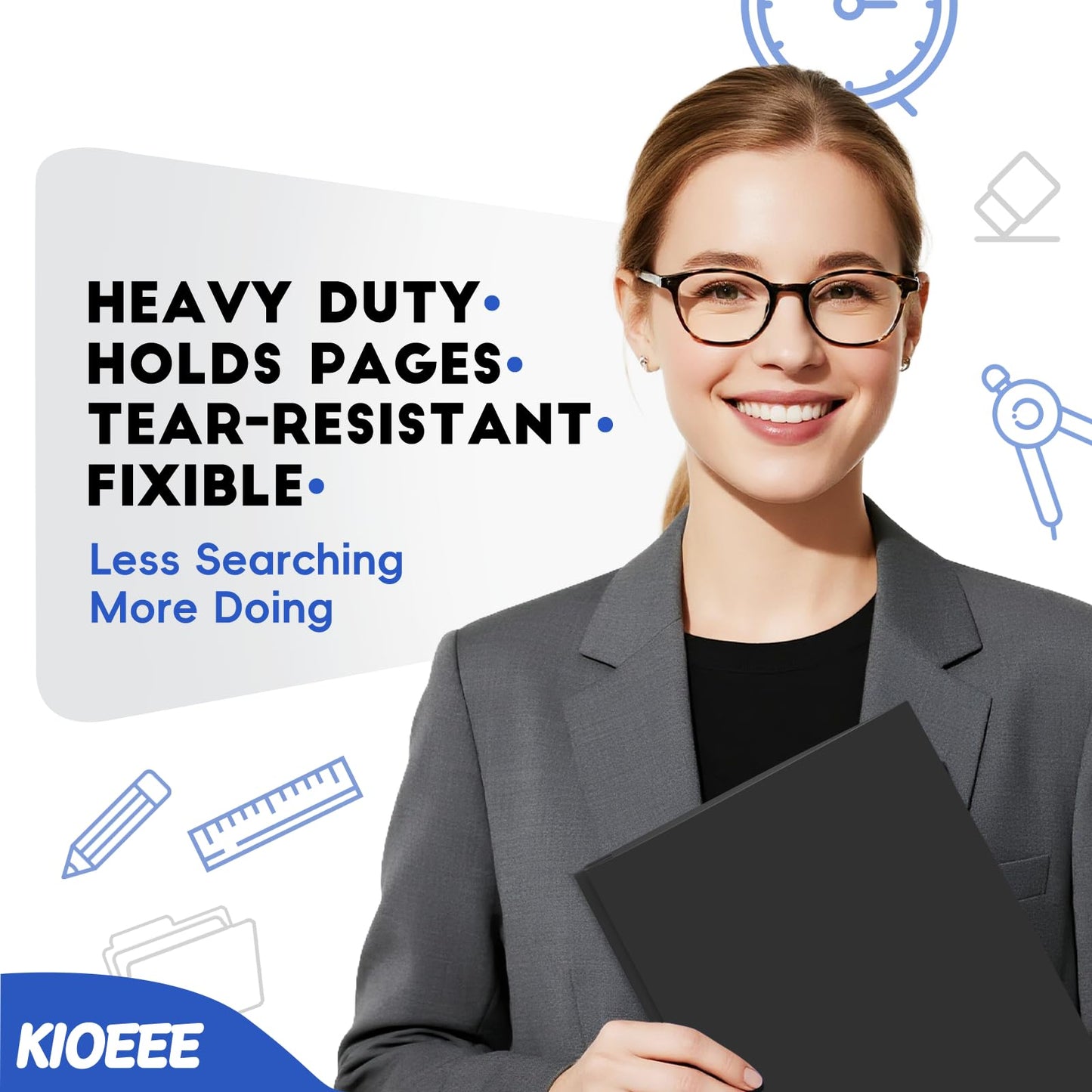 KIOEEE Black Folders with Pockets and Prongs,24 Pack Heavy Duty Plastic Pocket Folders with 3 Prongs and Business Card Slot,Fit Letter Size Paper, for Home,School and Office