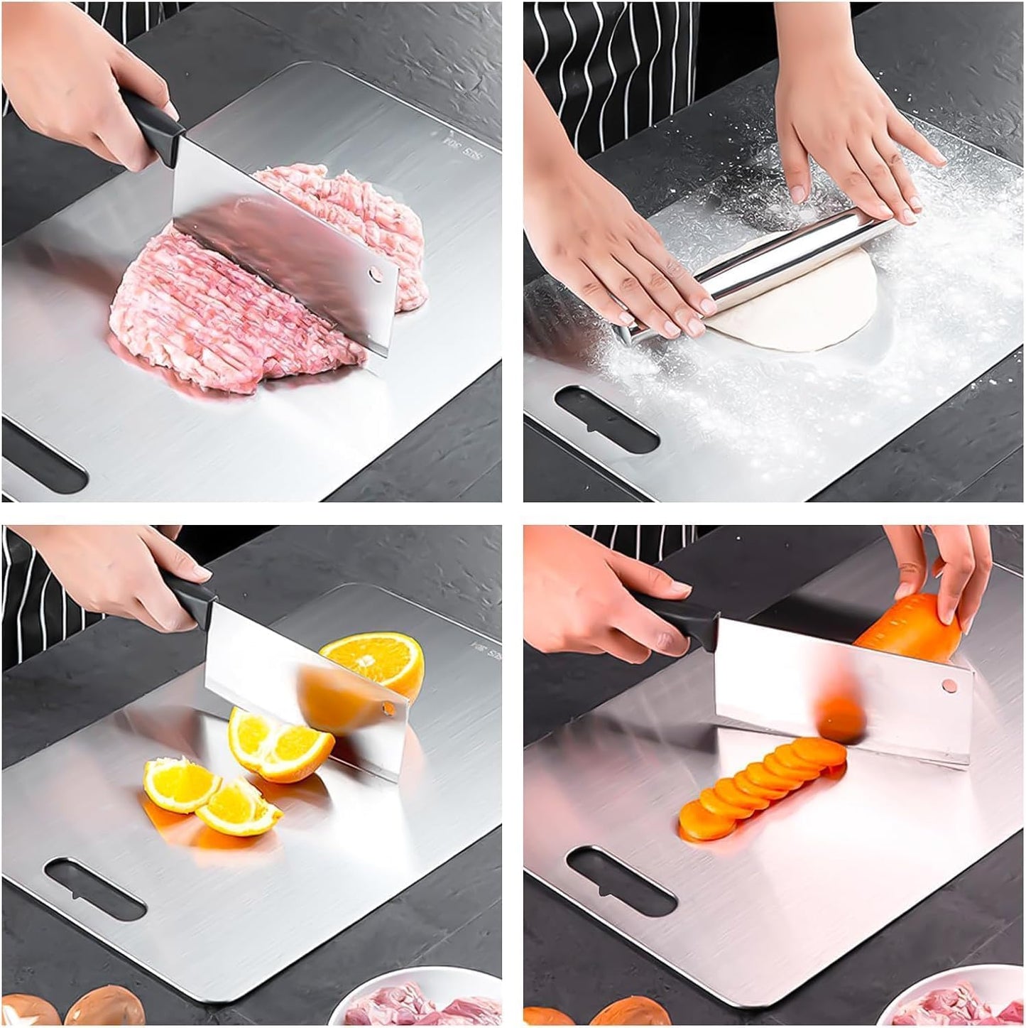 Stainless Steel Cutting Board, 3PCS Cutting Boards for Kitchen Chisel Dishwasher Safe, Double Sided Board Kitchen Supplies for Home Outdoor Camping Meal Preparation