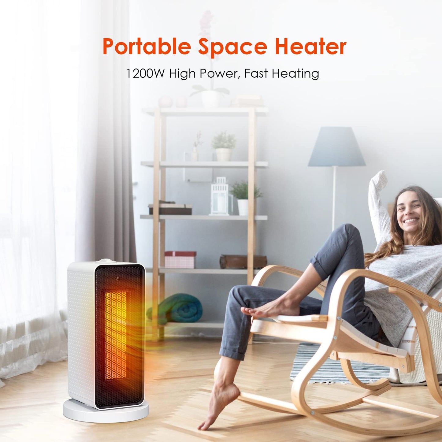Qoosea Electric Space Heater for Indoor Use Oscillation Electric Space Heater Portable Ceramic Heater with Thermostat Fast Heating Ultra Quiet Small Space Heater for Office Home Room 1200W/600W