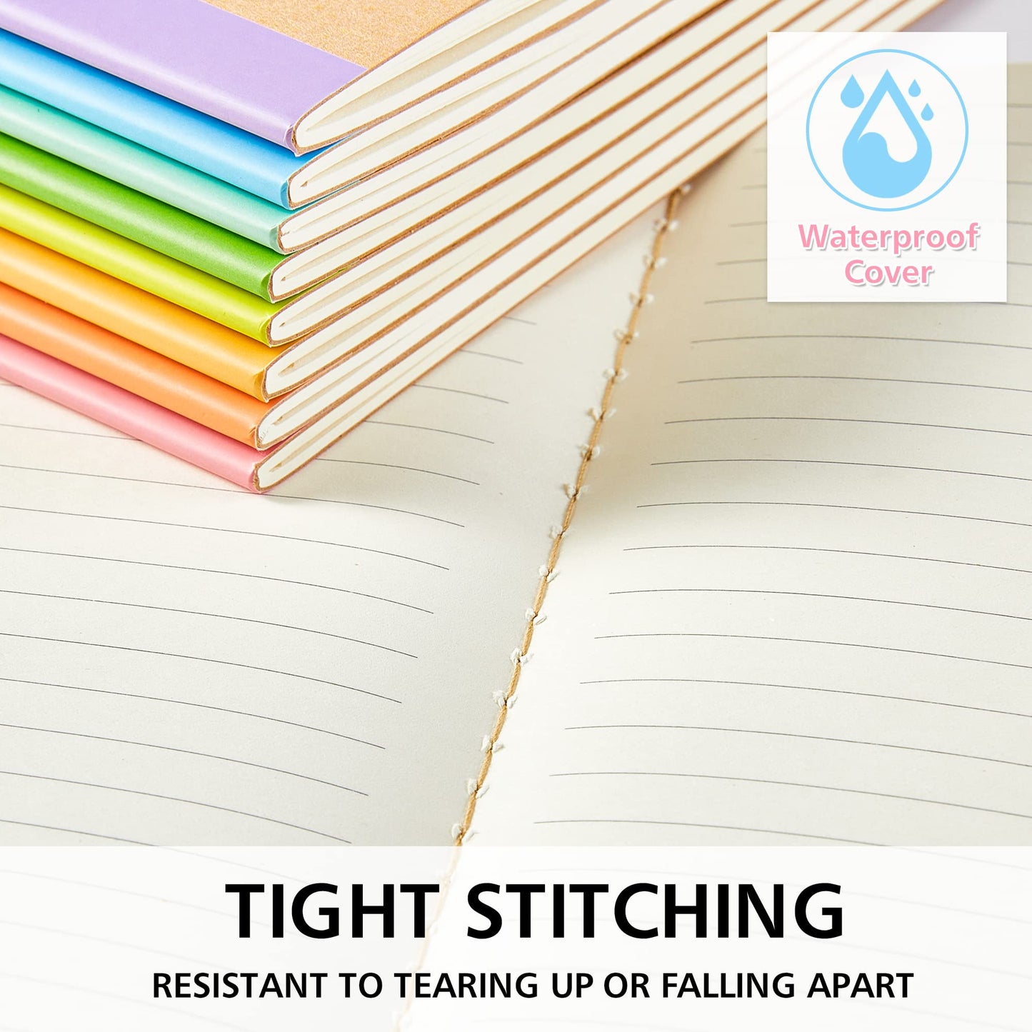 feela 16 Pack Composition Notebook Bulk, Kraft Cover Lined Blank College Ruled Travel Journals with Pastel Color Spine for Women Students Office, 60 Pages, 8.3”x 5.5”, A5, 8 Pastel Colors